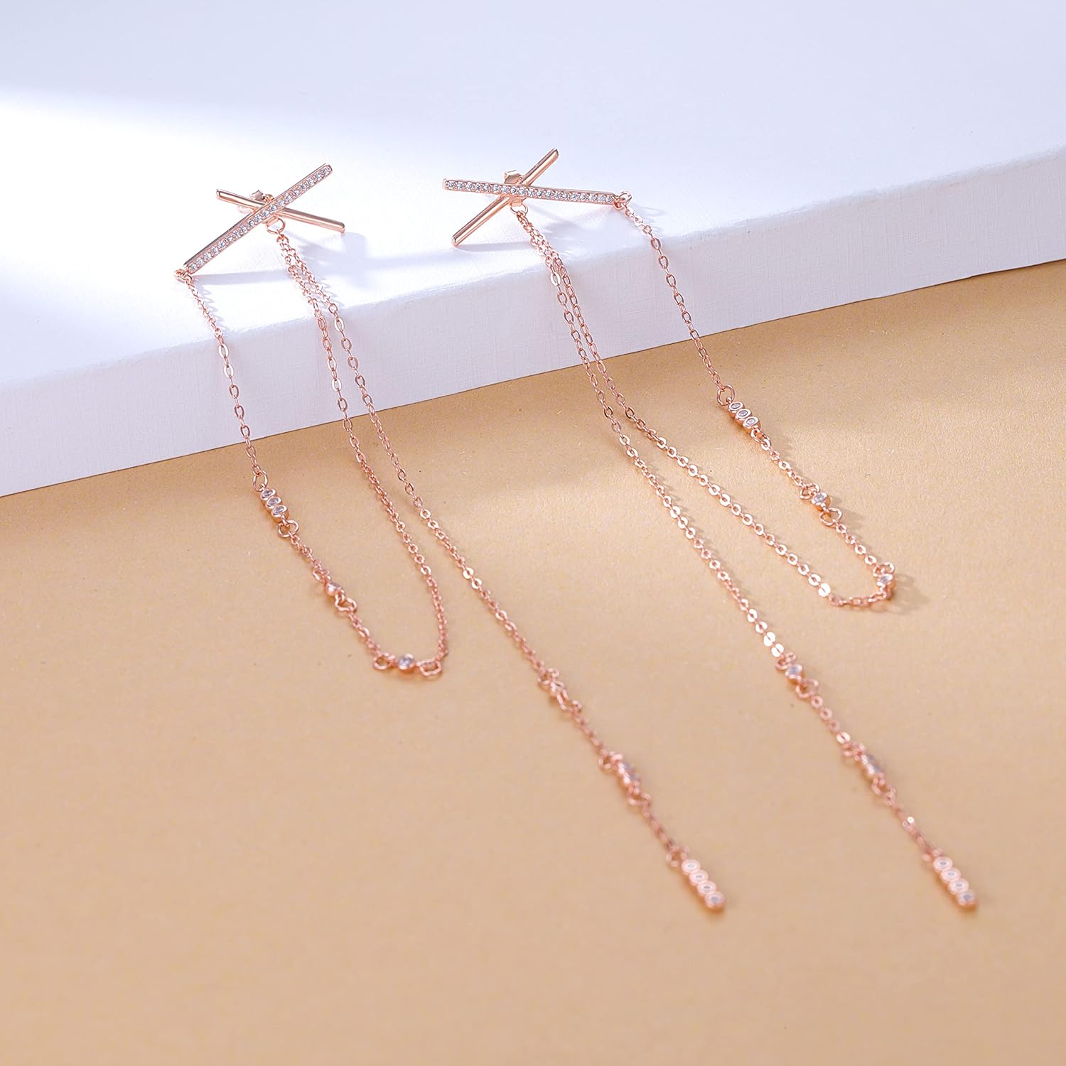 SLUYNZ 925 Sterling Silver CZ Long Dangle Earrings Chain for Women X Long Earrings Tassel 5.9inch