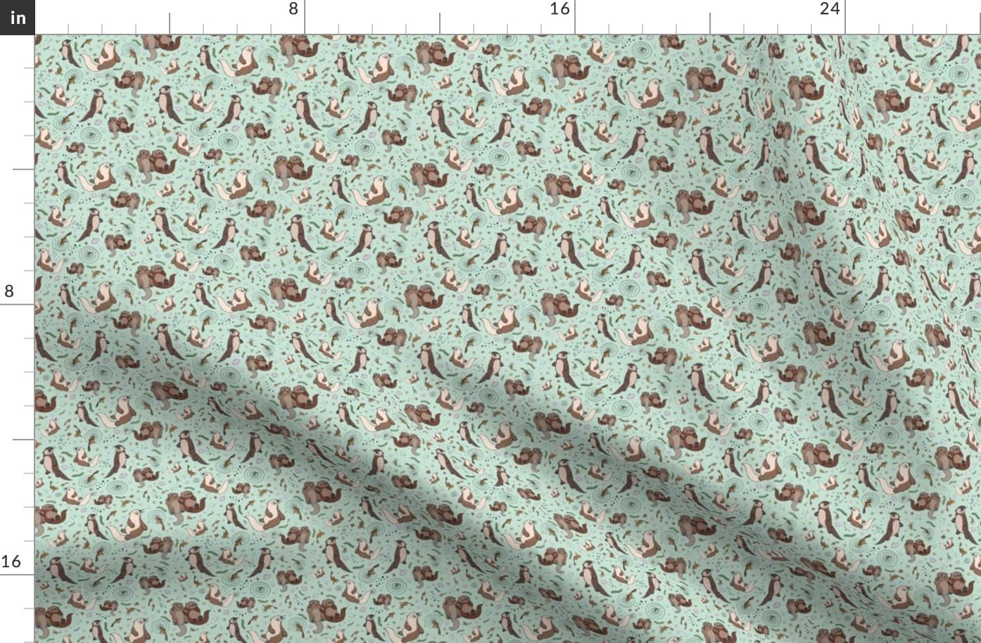Spoonflower Fabric - Sea Otter, Otters, Mint, Ocean, Fish, Cute, Pattern Printed on Organic Cotton Sateen Fabric by The Yard - Sewing Quilting Apparel Home Decor