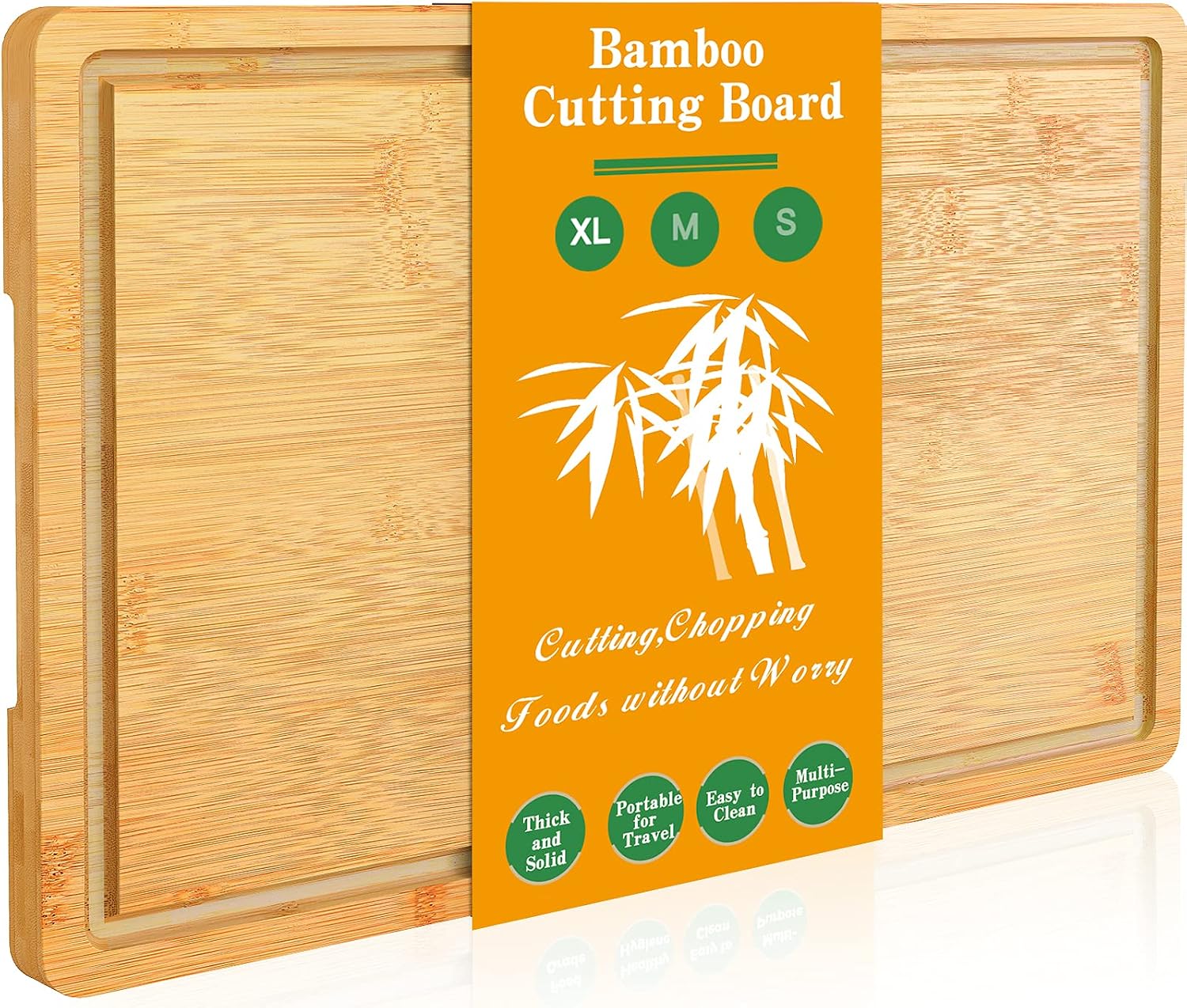 Bamboo Cutting Board for Kitchen, Extra Large Bamboo Chopping Board, Meat Butcher Block Cutting Board with Handle and Juice Groove, Cheese Board for Charcuterie, Fruit, Vegetables by FURNINXS,17"x12"