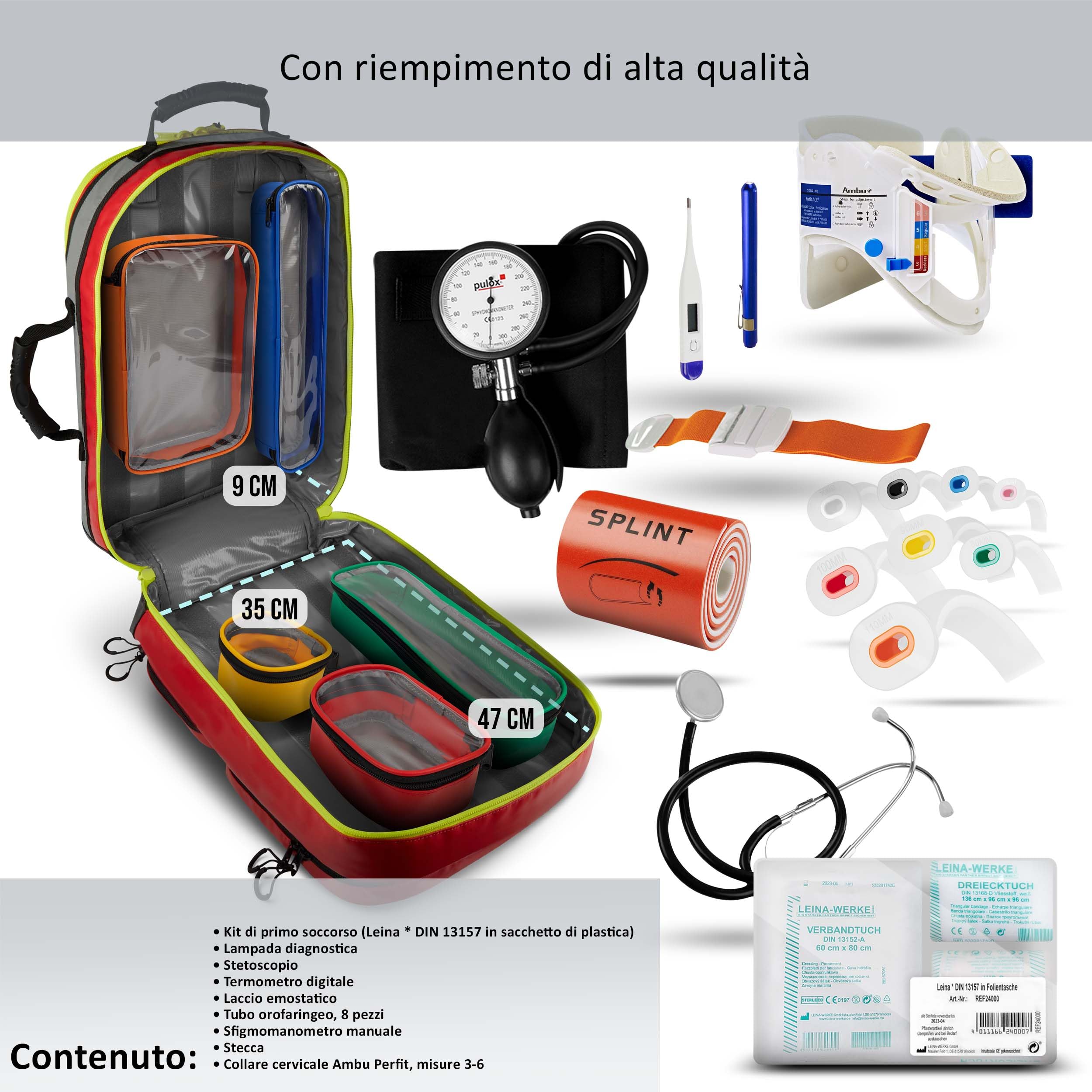 Pulox Zaino di Pronto Soccorso - Zainetto medico professionale di emergenza per soccorritori e paramedici - Completo con contenuto Advance