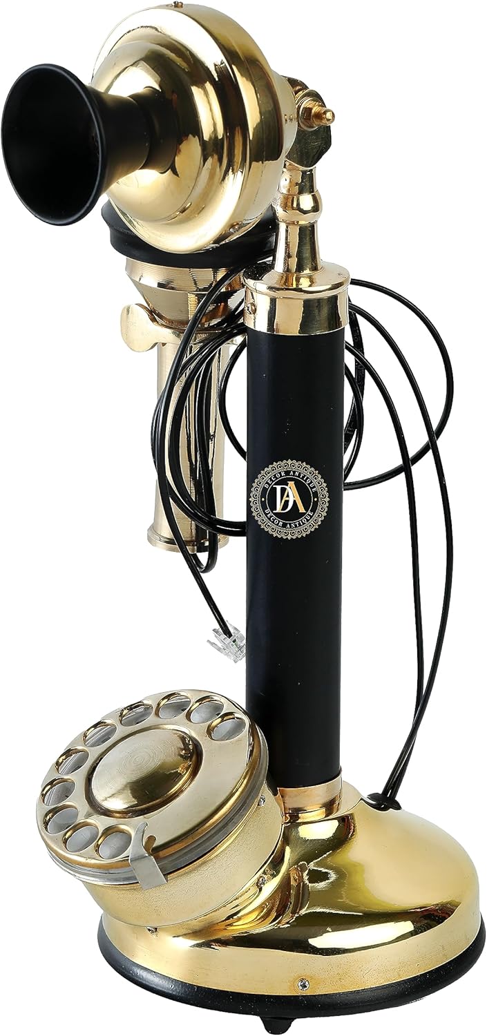 Decorative Handmade Candlestick Telephone – Black Brass Finish with Rotary Dial, Modern Vintage Look