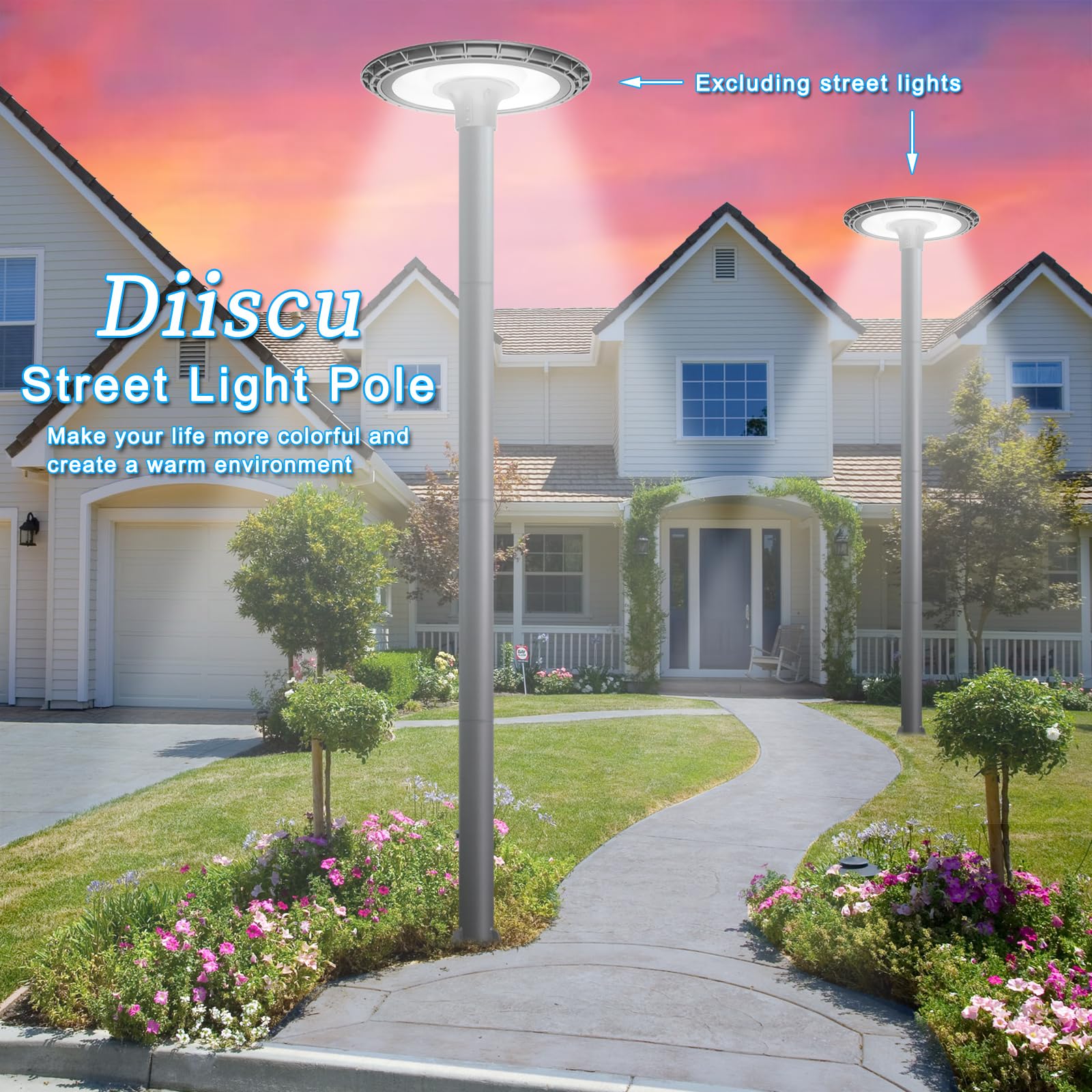 Street Light Pole 13ft Tall, Gray Outdoor Galvanized Heavy-duty