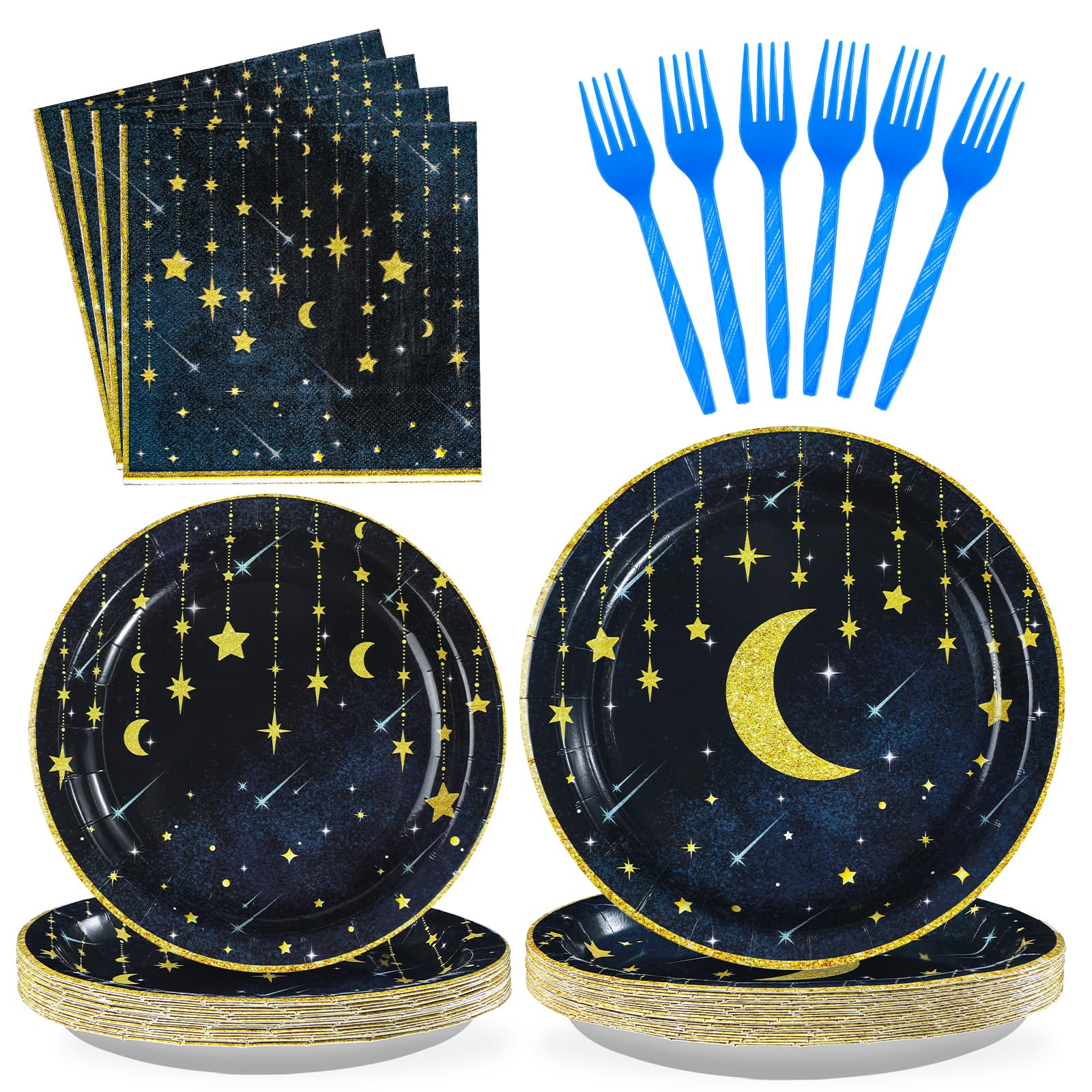 96 Pcs Gold Star Moon Party Decorations, Serves 24
