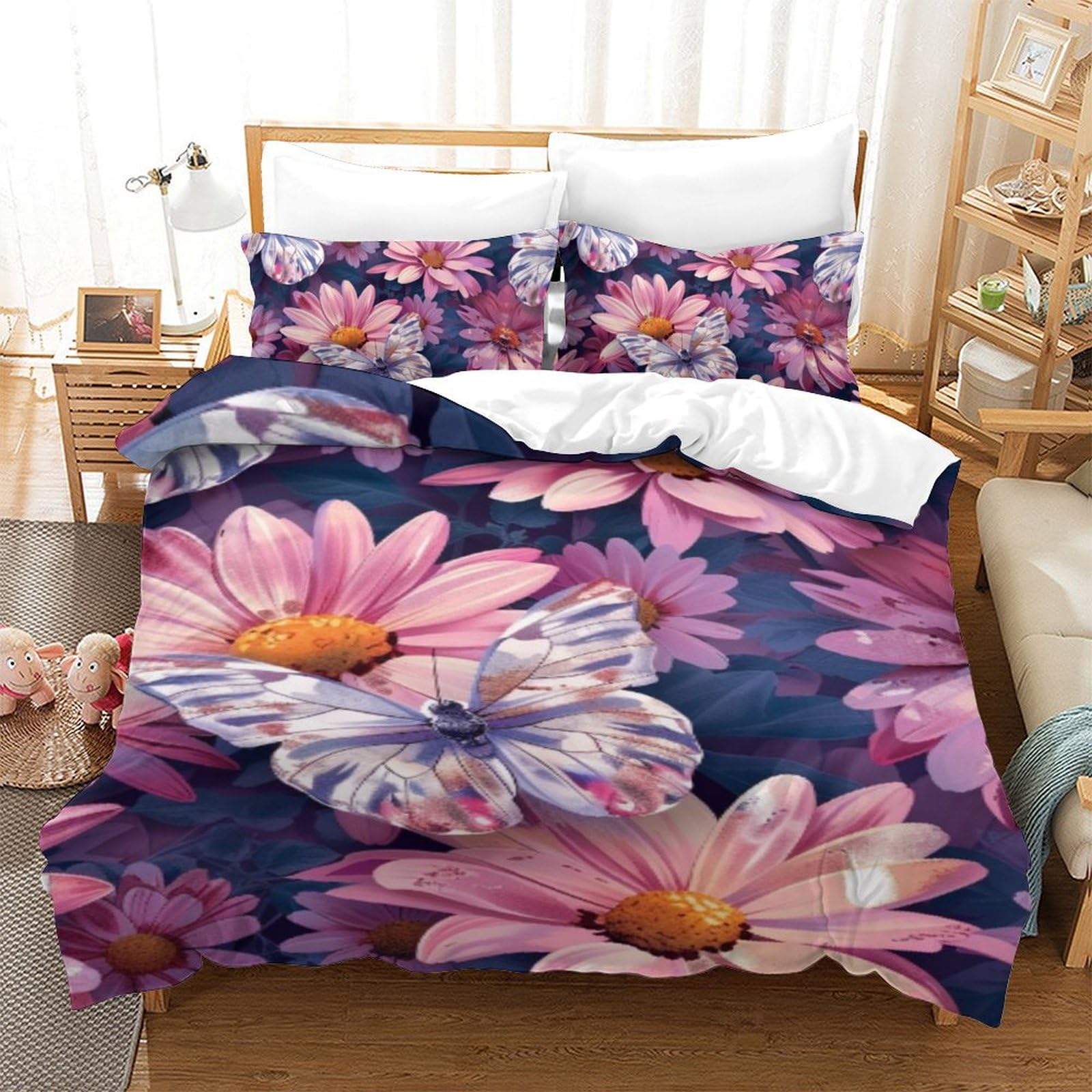 Housse de couette fleurs microfibre avec fermeture éclair pratique