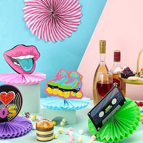 Miniatura 5 de 9 piezas de decoración de fiesta temática de los años 90, centros de mesa de nido de abeja, decoración de mesa retro, suministros de hip hop