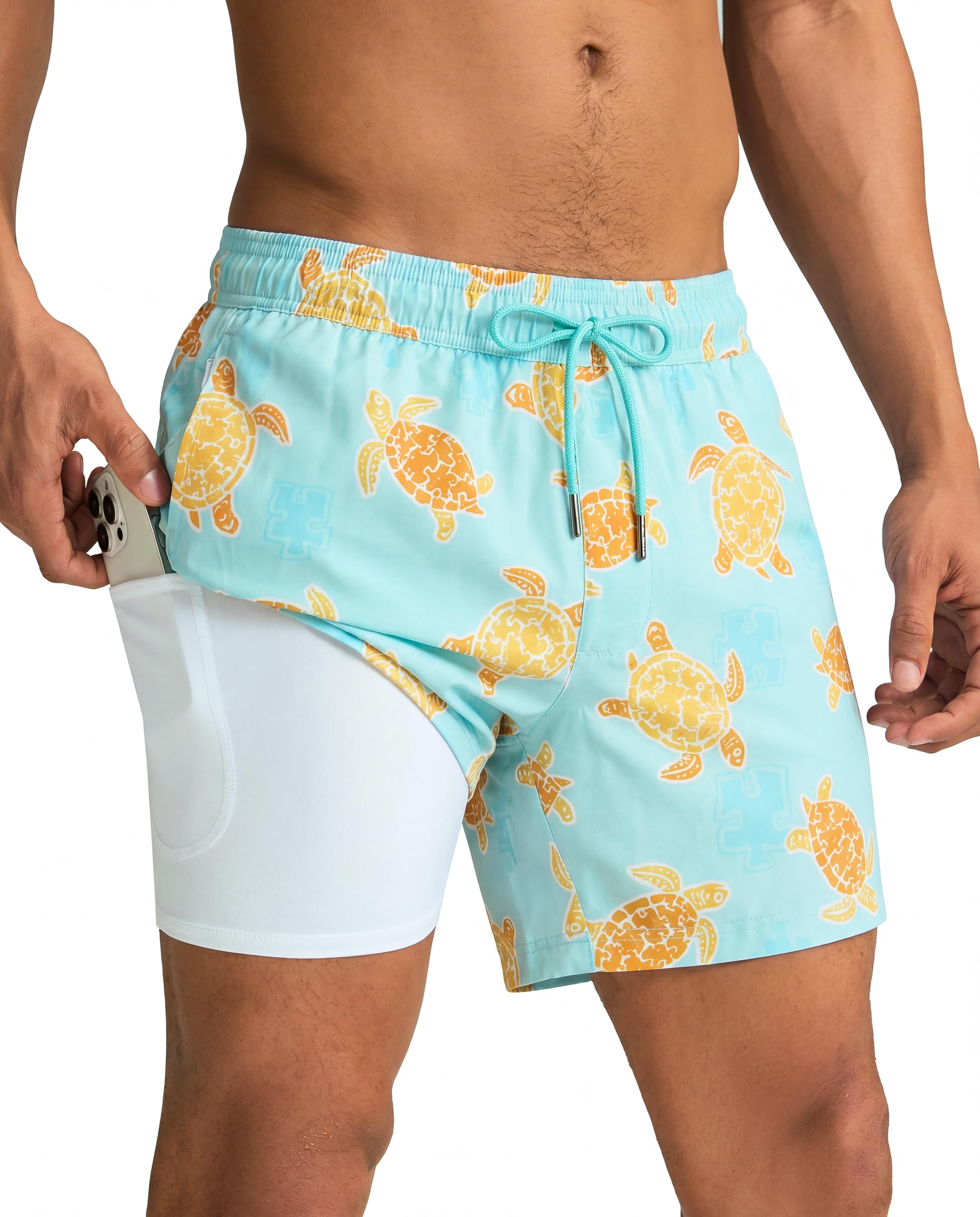 maamgic Mens Swim Trunks with Compression Liner 5 Inch Quick Dry for Beach