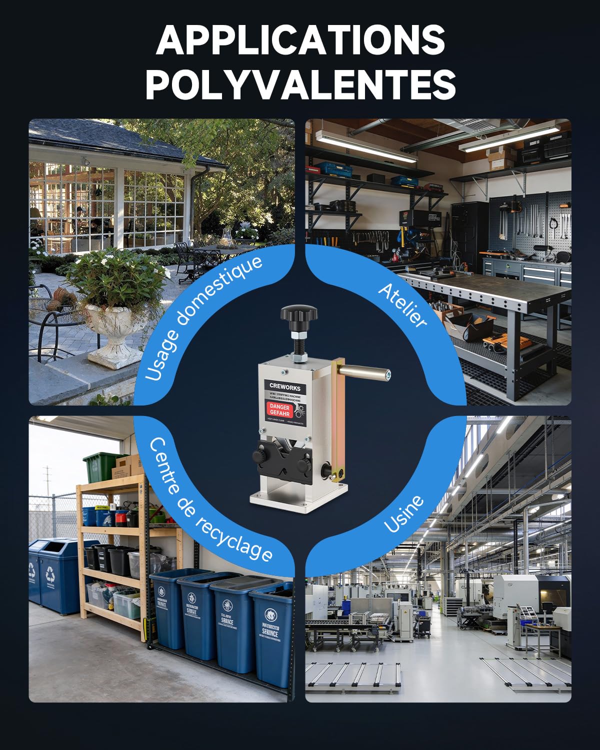CREWORKS Dénudeur Câble Électrique 1,5-25 mm Machine à Dénuder le Cuivre Dénudeuse de Câble Manuelle pour Recyclage de Fils Câble Cuivre