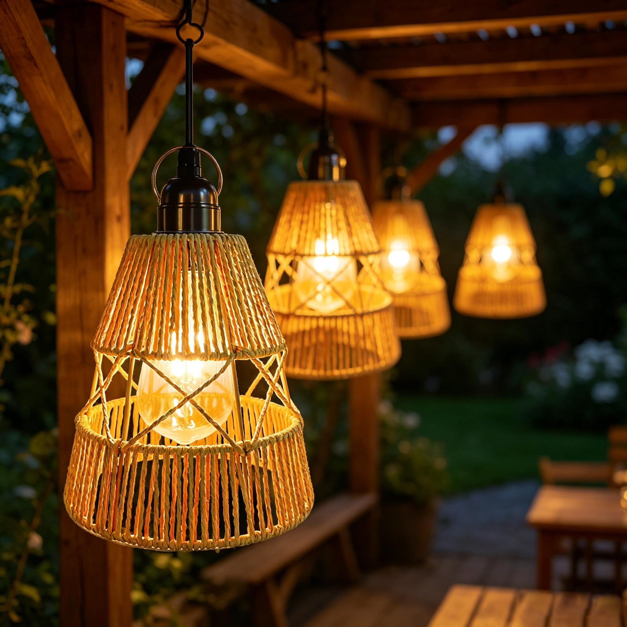 Lámparas solares para exteriores, 2 unidades, IP65, impermeables, de ratán, de jardín, balcón, césped y terraza, lámparas solares decorativas para exteriores