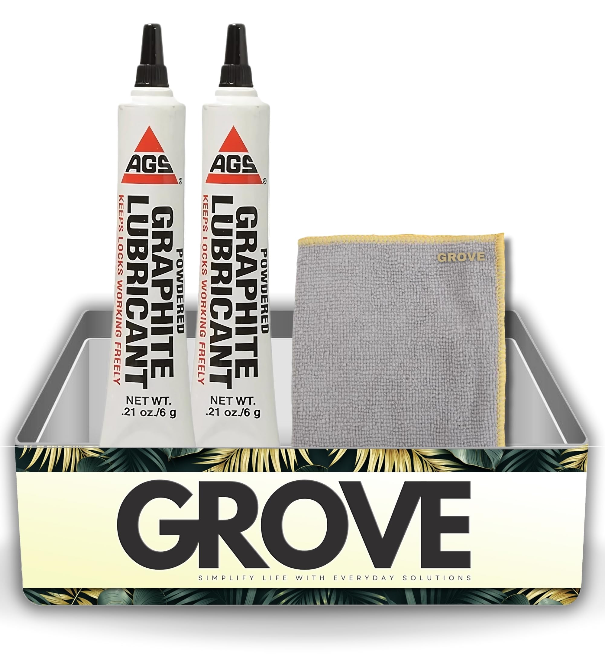 AGS Graphite Lubricant Powder 0.21 oz Bundle with Microfiber Cloth - Extra Fine Dry Powder Lubricant for Metal, Wood, Plastic, and Rubber - Odorless, Non-Toxic, Year-Round Protection - (3 Items)