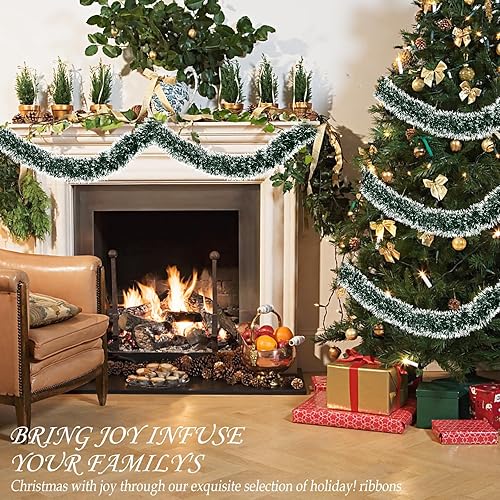 Miniatura 7 de Guirnalda de Navidad de 23 pies, decoraciones de oropel metálico para interiores y exteriores, colgar en el techo para Año Nuevo (verde)