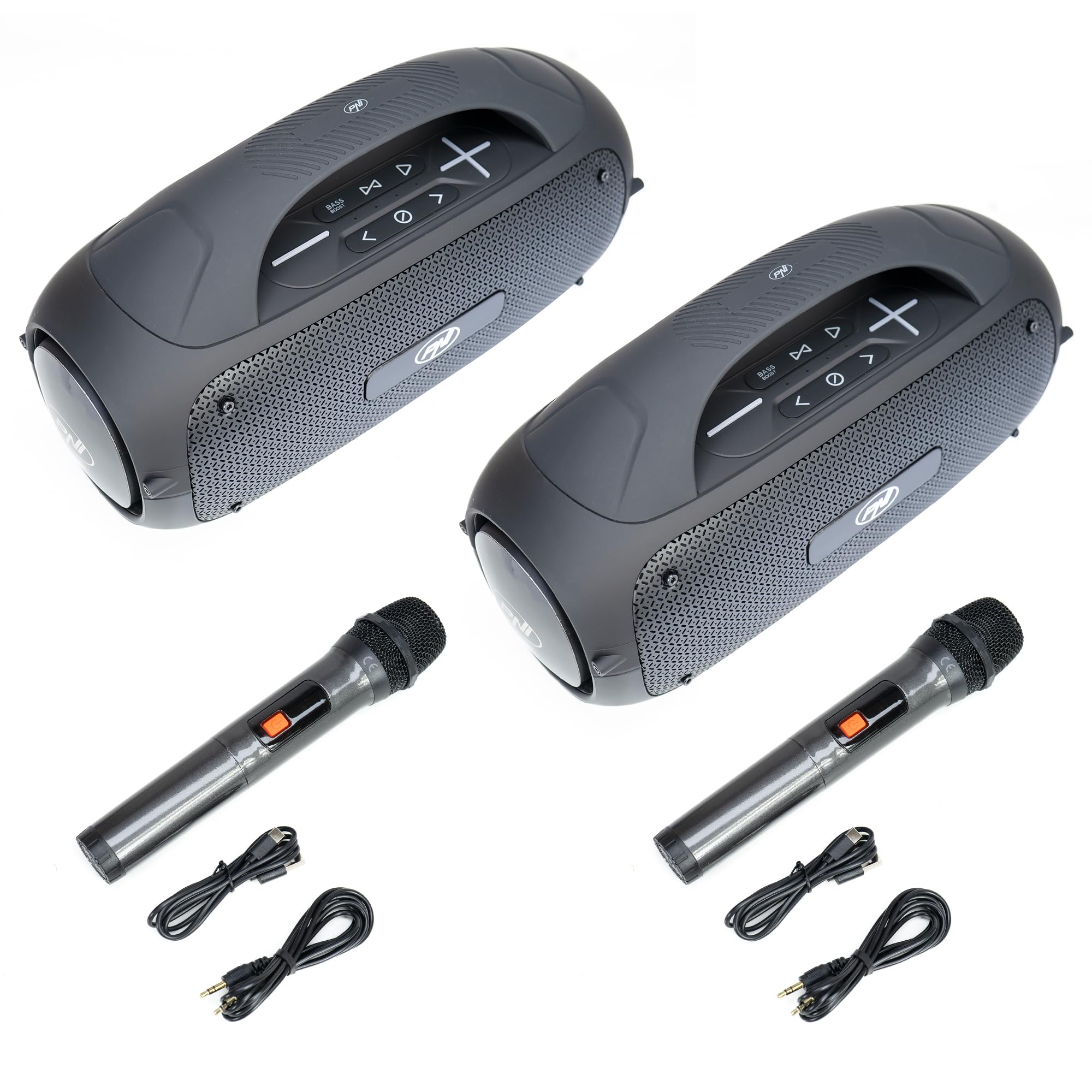 Set di 2 altoparlanti portatili PNI FunBox BT600, accoppiamento tramite Bluetooth con funzione audio stereo, 65 W, IPX4