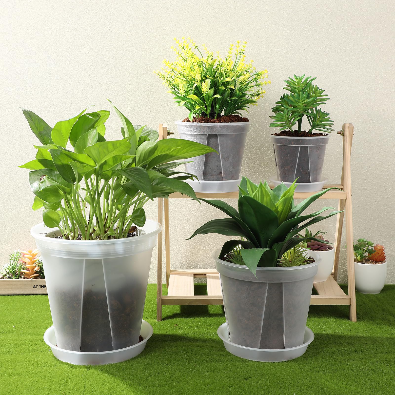 Beavorty Set 4 Vasi Trasparenti in Plastica Sottovaso, Contenitori per Piante da Interno ed Esterno, Fioriere per Fragole e Fiori, Vasi da Giardino per Uso Domestico e Ufficio