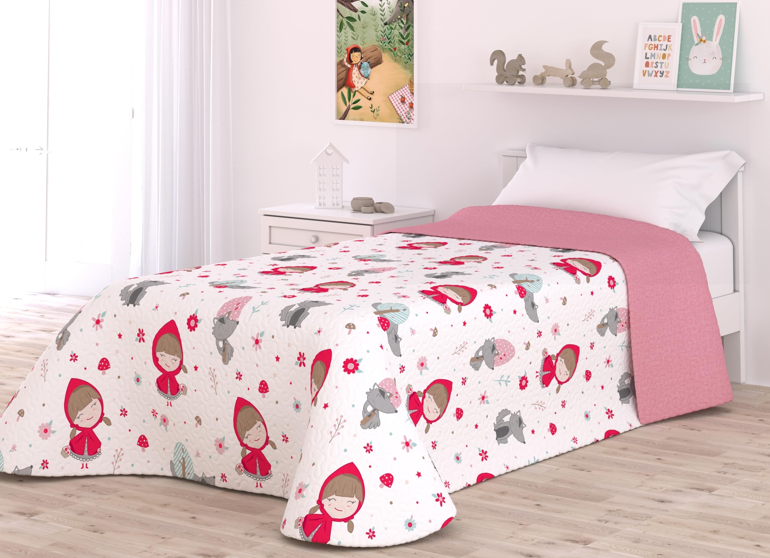 Victorio & Lucchino Colcha Infantil de Verano y Primavera. Ligera Colcha cubrecama de Microfibra. (Caperucita, Cama 90cm)