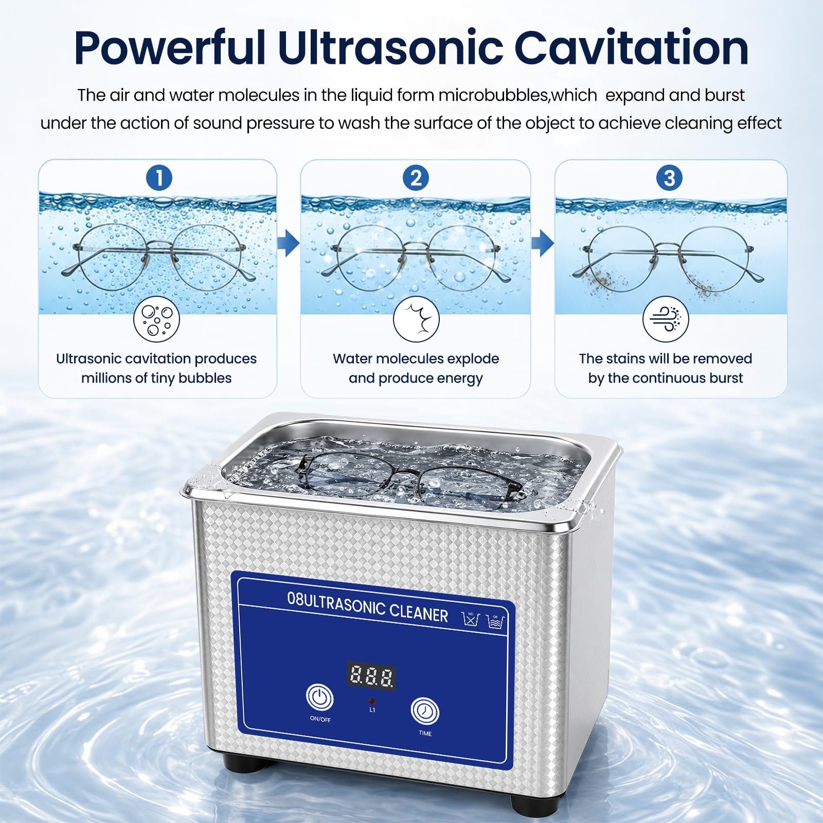 Ultraschallreinigungsgerät, Ultraschallreiniger, Ultraschallgerät, Ultrasonic Cleaner, für Zahnspangen,Brillen,Ringe,Uhren,Inklusive Reinigungstuch