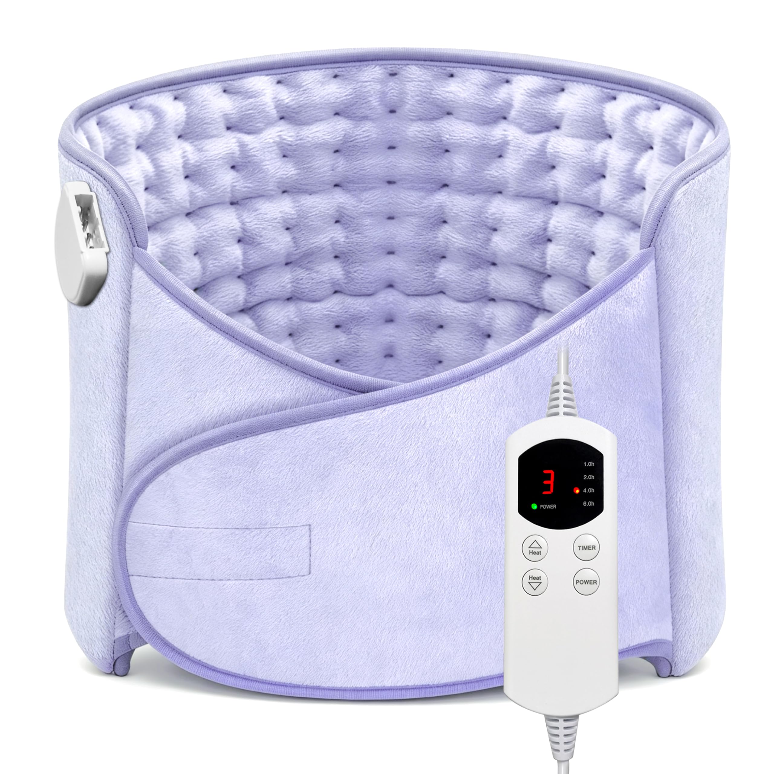 Cuscinetto termico elettrico per alleviare il dolore alla schiena, con 6 temperature, morbido cuscinetto termico rimovibile con velcro, per addominali, collo, spalle (viola chiaro)