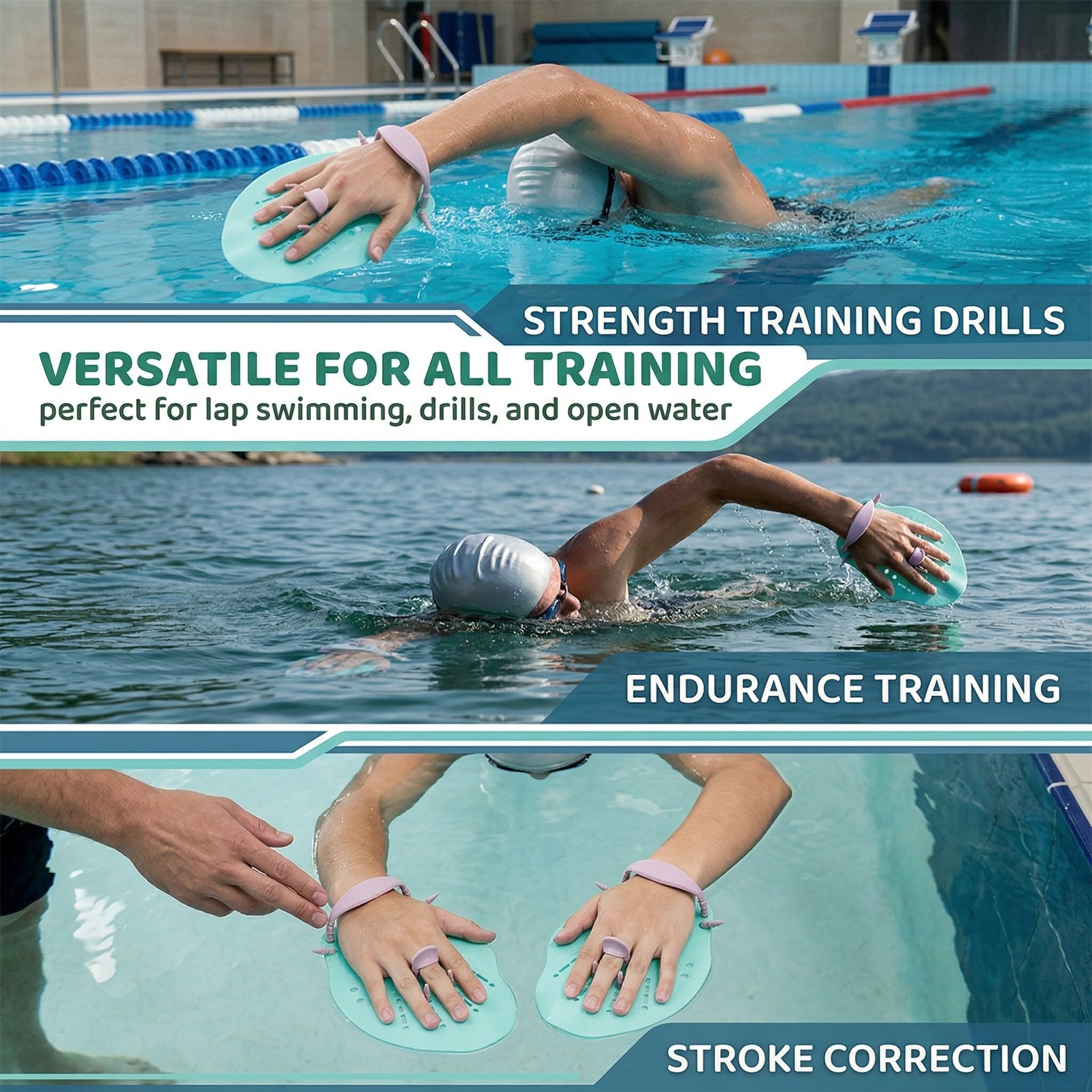 Palette Nuoto Piscina, 1 Coppia di Mano Paddles Nuoto, Swimmpaddel Adulti, Accessori per l'Allenamento