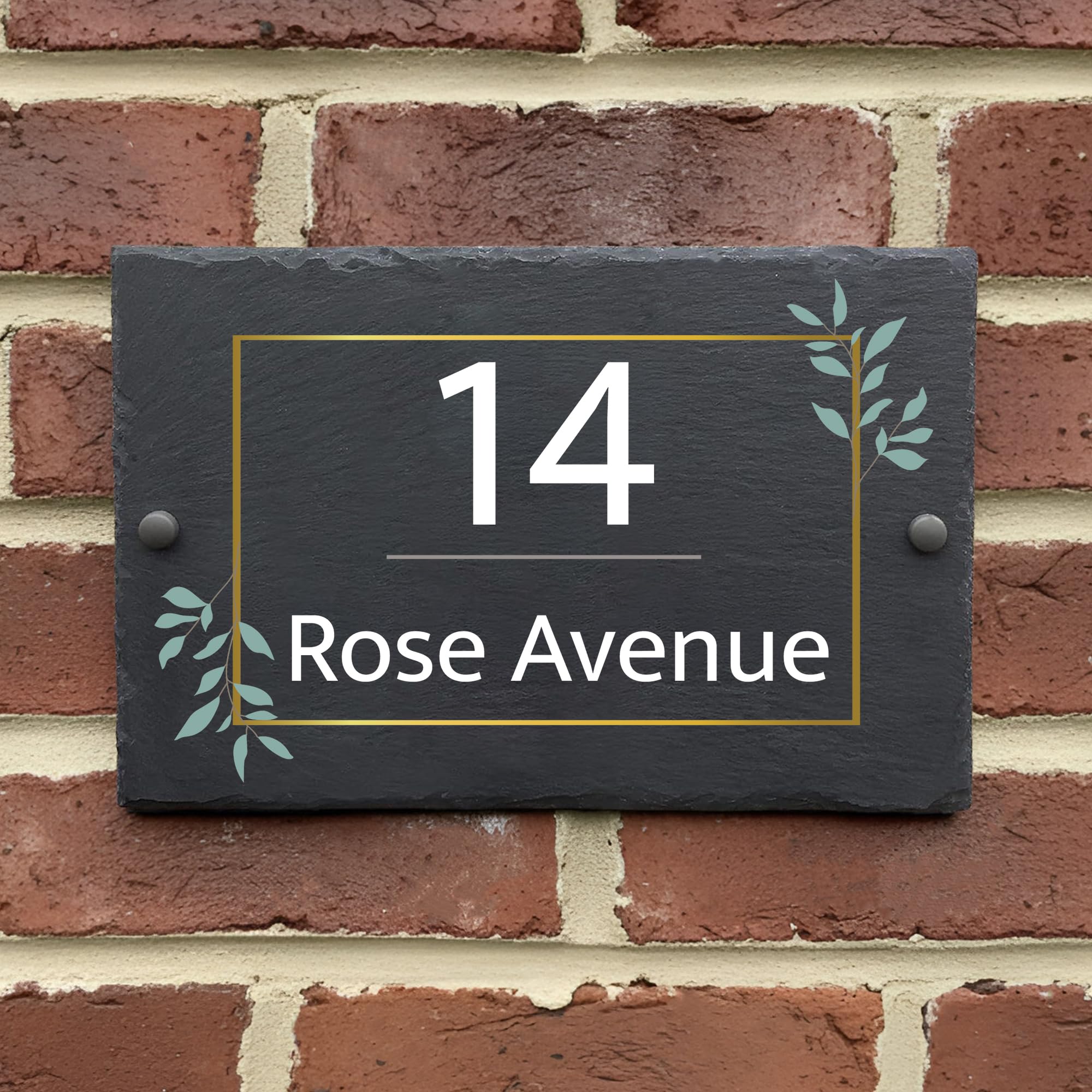 Rustic Slate House Sign - Custom Door Number Wall Plaque with Natural Farmhouse Floral Design - Includes Screws & Fixings - Ideal for Home, Office - 15 x 10 cm