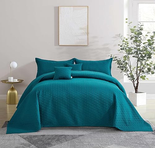 Blythease Colcha extragrande King de 128 x 120 pulgadas, extra ancha, aspecto moderno y contemporáneo, funda de cama ligera, reversible, 5 piezas,