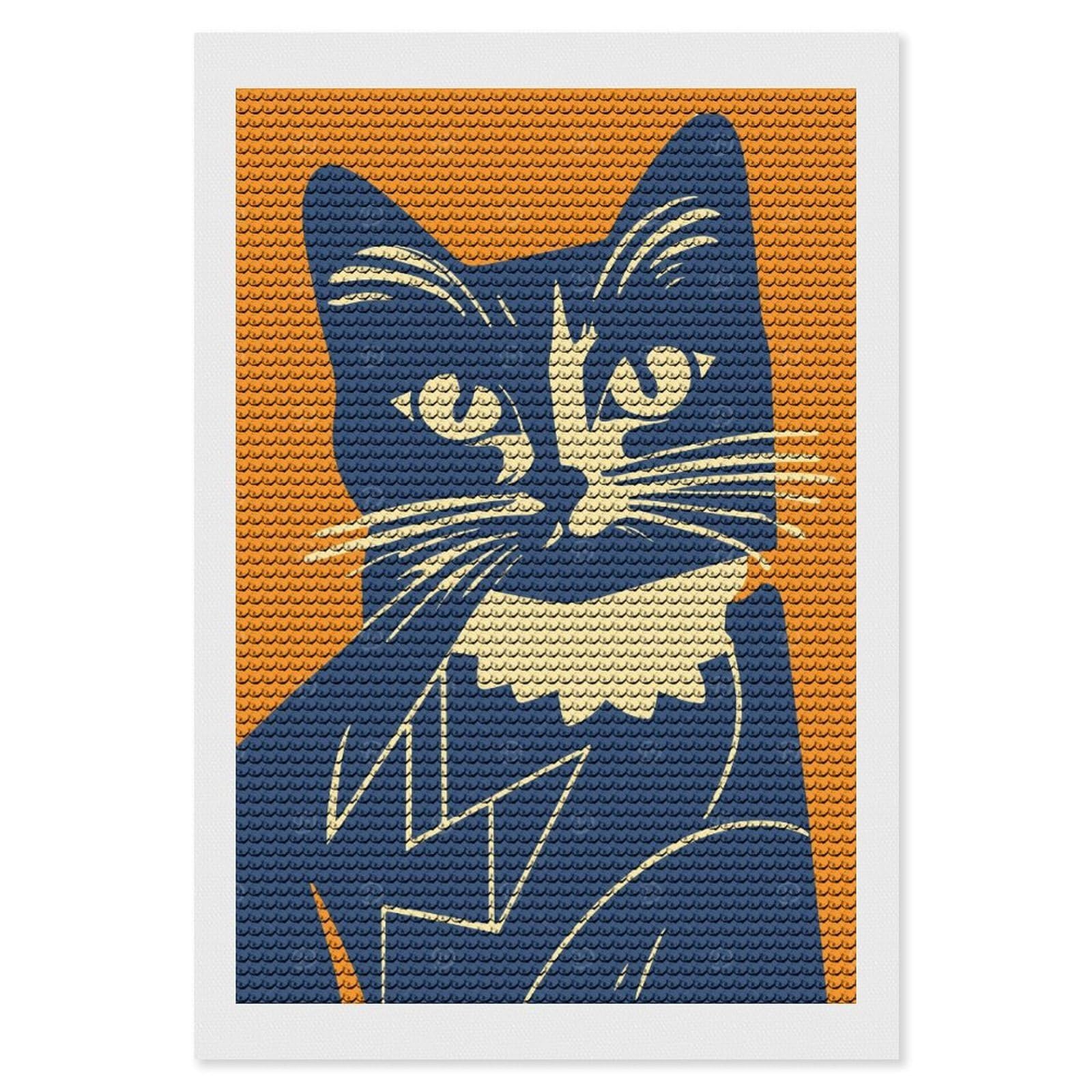 Junmoney Retro Cat Illustration Diamond Painting Set 8"x12", Full Kit Included, Sparkling Round Gems, Farmhouse Decor, Festive Craft Gift