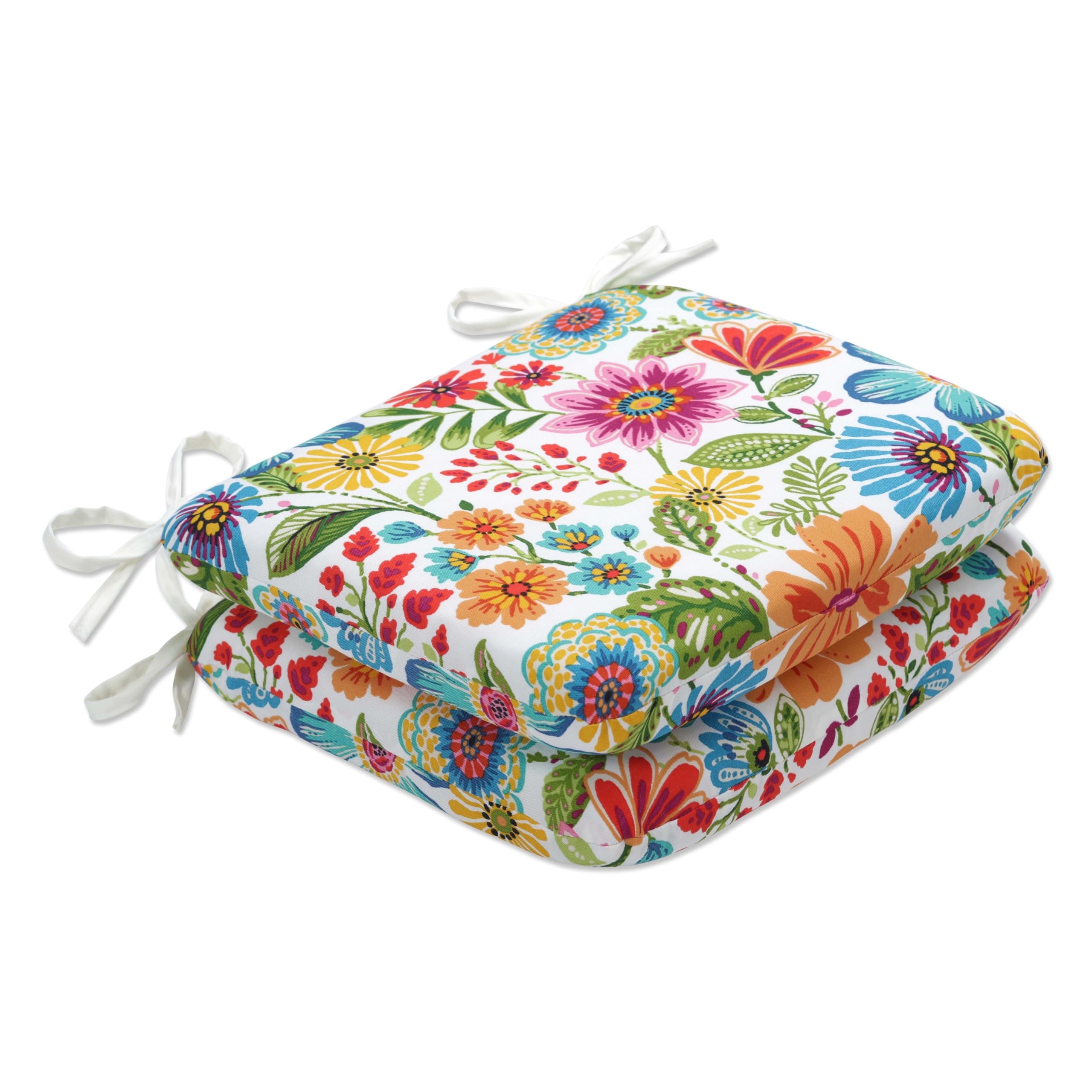 Pillow Perfect Sitzkissen mit Blumenmuster, mit Bändern, Plüschfaser-Füllung, Wetter- und lichtbeständig, runde Ecken, 39,4 x 47 cm, Blau/Violett, 2 Stück