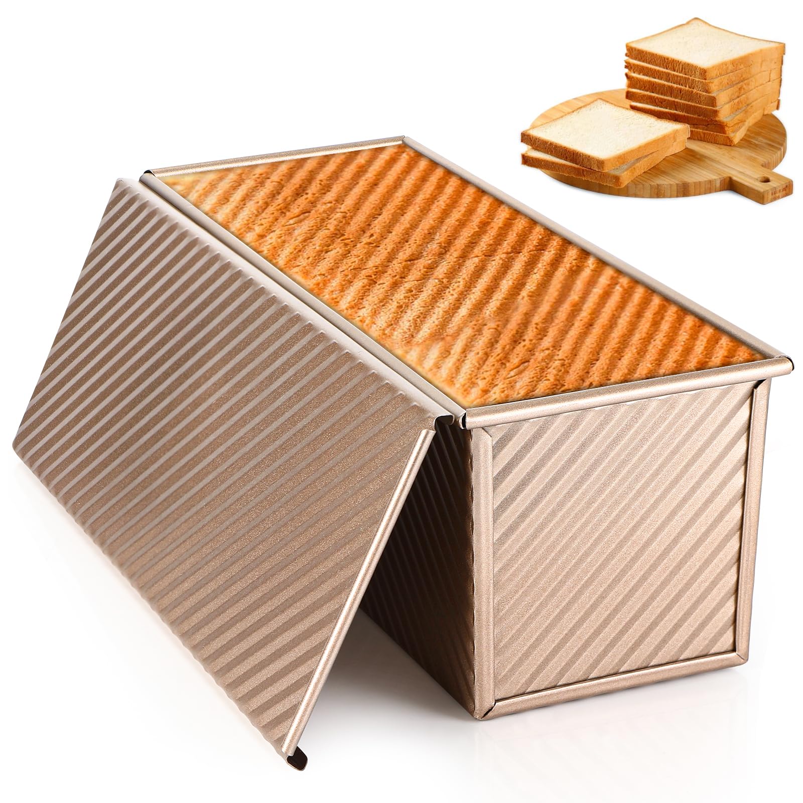 Stampo per Pane in Acciaio al Carbonio - Stampo per Toast con Coperchio Scorrevole Antiaderente - Teglia per Pane con Fori Ventilati - Ideale per Cuocere al Forno e Grigliare Capacità 1000g