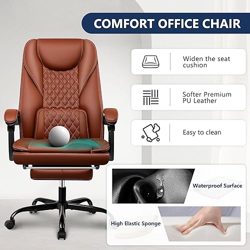 Miniatura 6 de Guessky Silla de oficina ejecutiva, silla de oficina reclinable de cuero grande y alta con reposapiés, respaldo alto, silla de escritorio de oficina