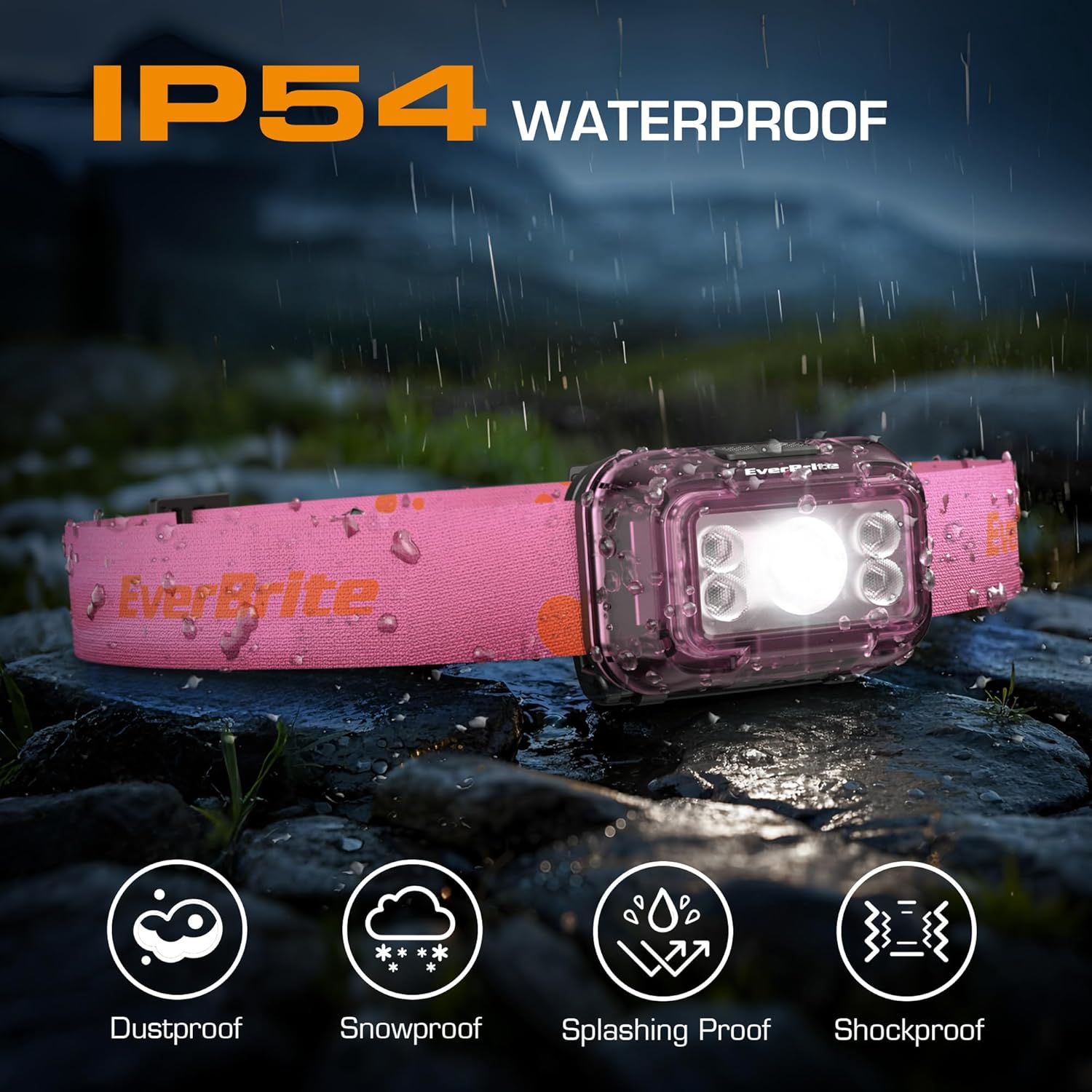 EverBrite Rechargeable Headlamp, 2 Pack Kids Headlamp with White/Red/Green Light and Memory Function, Head Lamp for Adult and Kid with 5 Modes, 120° Adjustable LED Headlamp for Camping, Running-Pink