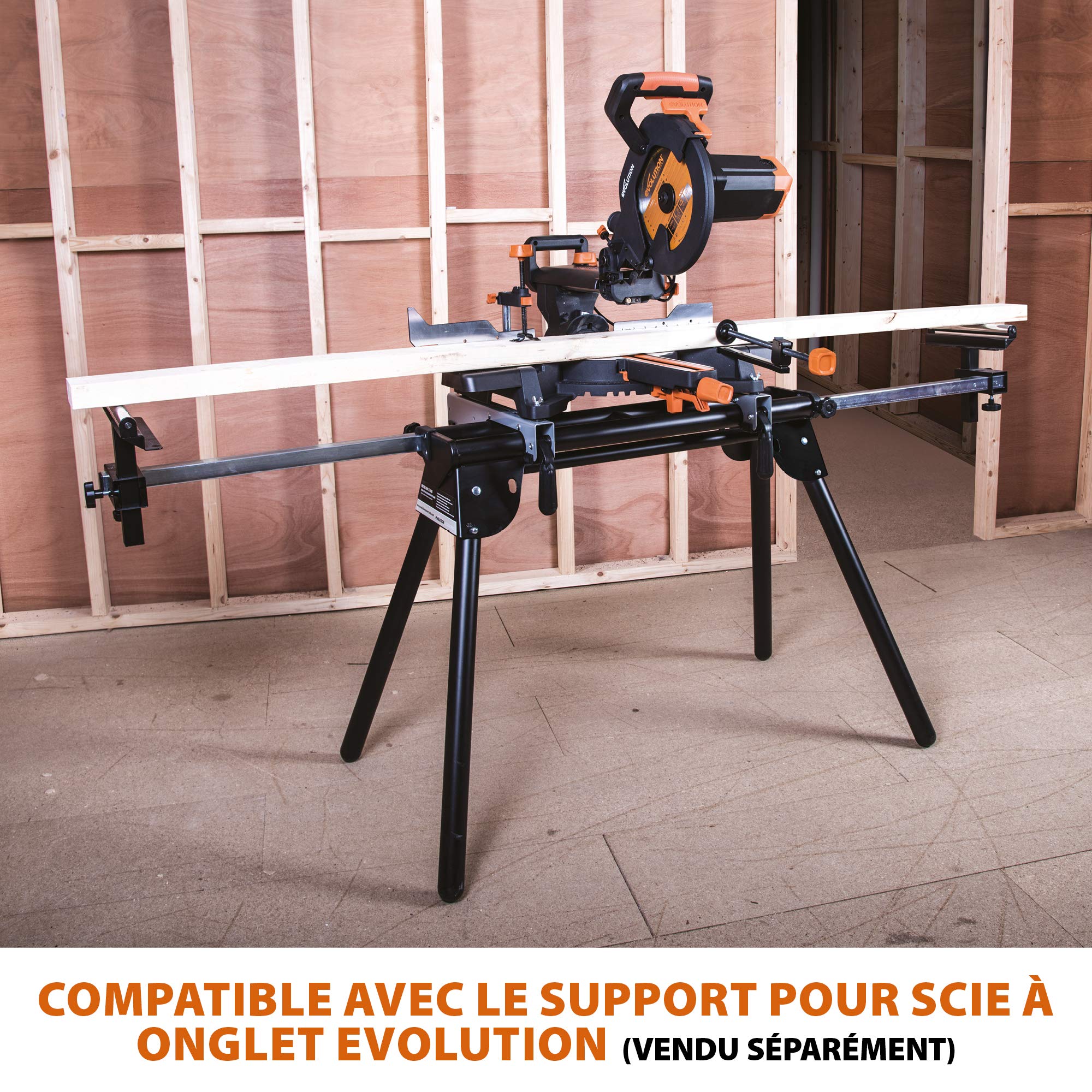 Evolution Power Tools Scie à Onglet Coulissante avec des Caractéristiques PLUS - 0-45˚ Biseau, 50-50˚ Onglet - Coupe Multi-Matériaux - Le Bois, Le Plastique, Le Métal Lame Incluse 255mm - R255SMS+