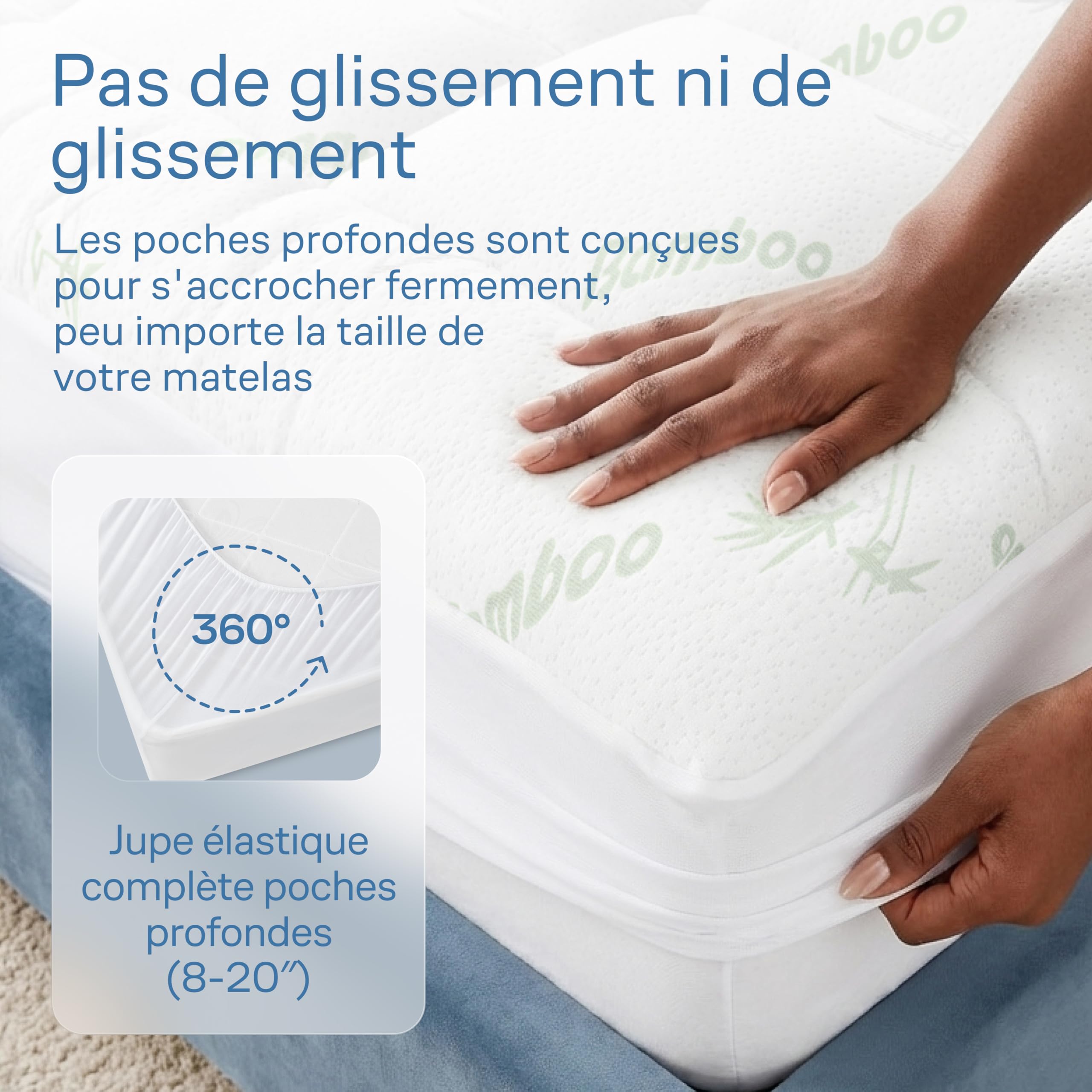 Surmatelas Confort Nuageux - Protège-Matelas Ultra-Doux, Respirant et rafraîchissant en Viscose de Bambou - 140 x 190 cm, Poches Profondes