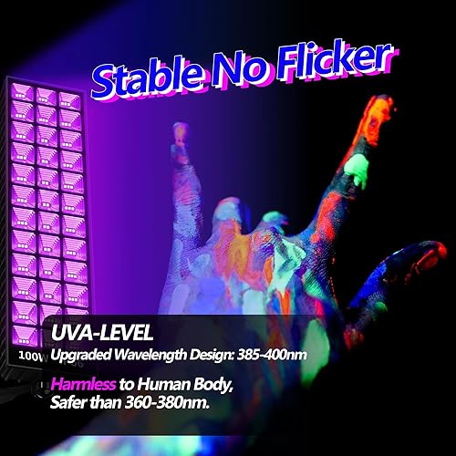 Miniatura 5 de Barra de Luces Negras LED de 100W, 100 LEDs, Luz de Inundación de Luz Negra para Fiesta de Luz Negra, para Fiesta Fluorescente, Dormitorio,