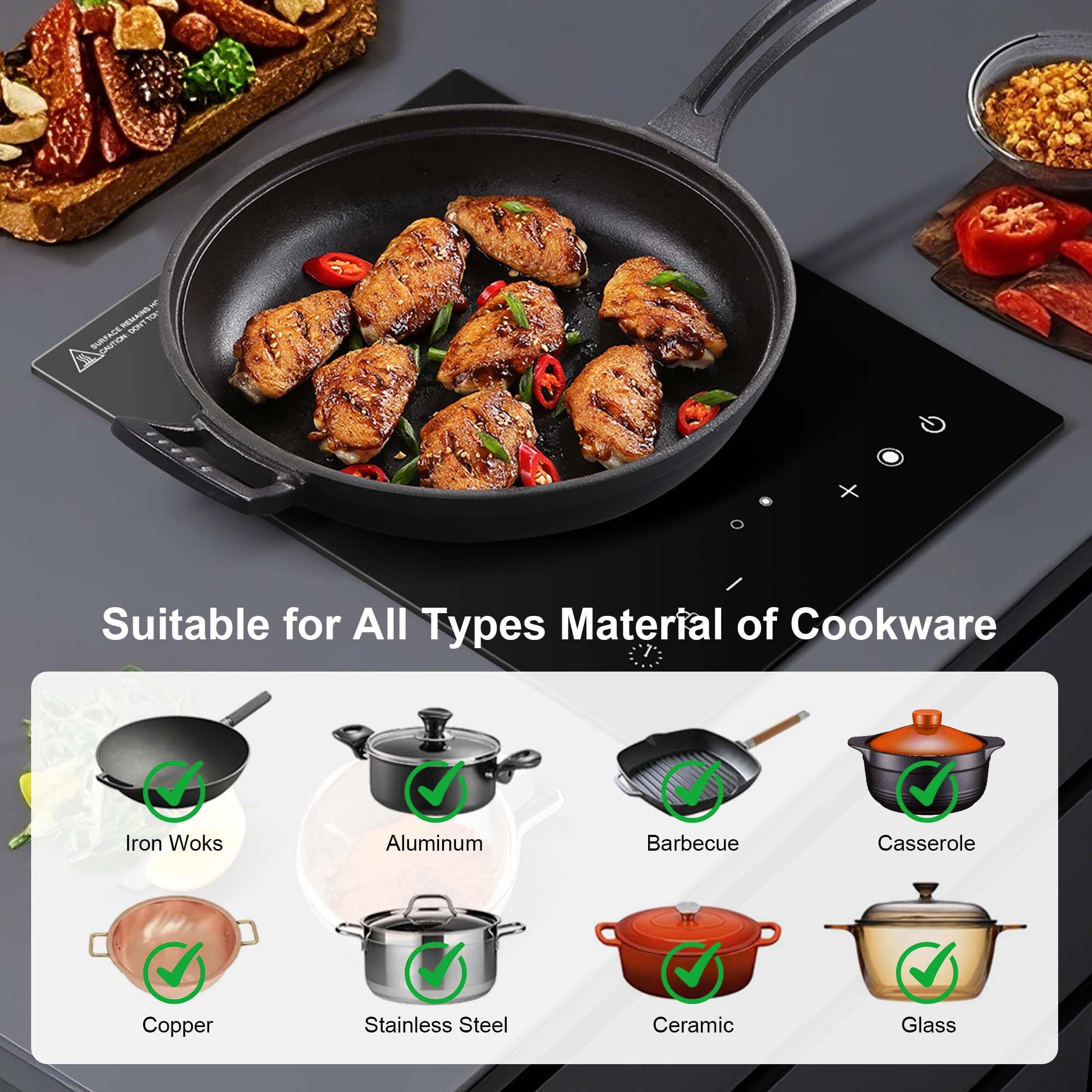 Dual Coils Design of Single Burner Cooker, 1800W Electric Infrared Ceramic Hot Plate for Cooking, Portable Countertop or 12inch Built-in Cooktop Radiant Stove Top, Compatible with All Cookware