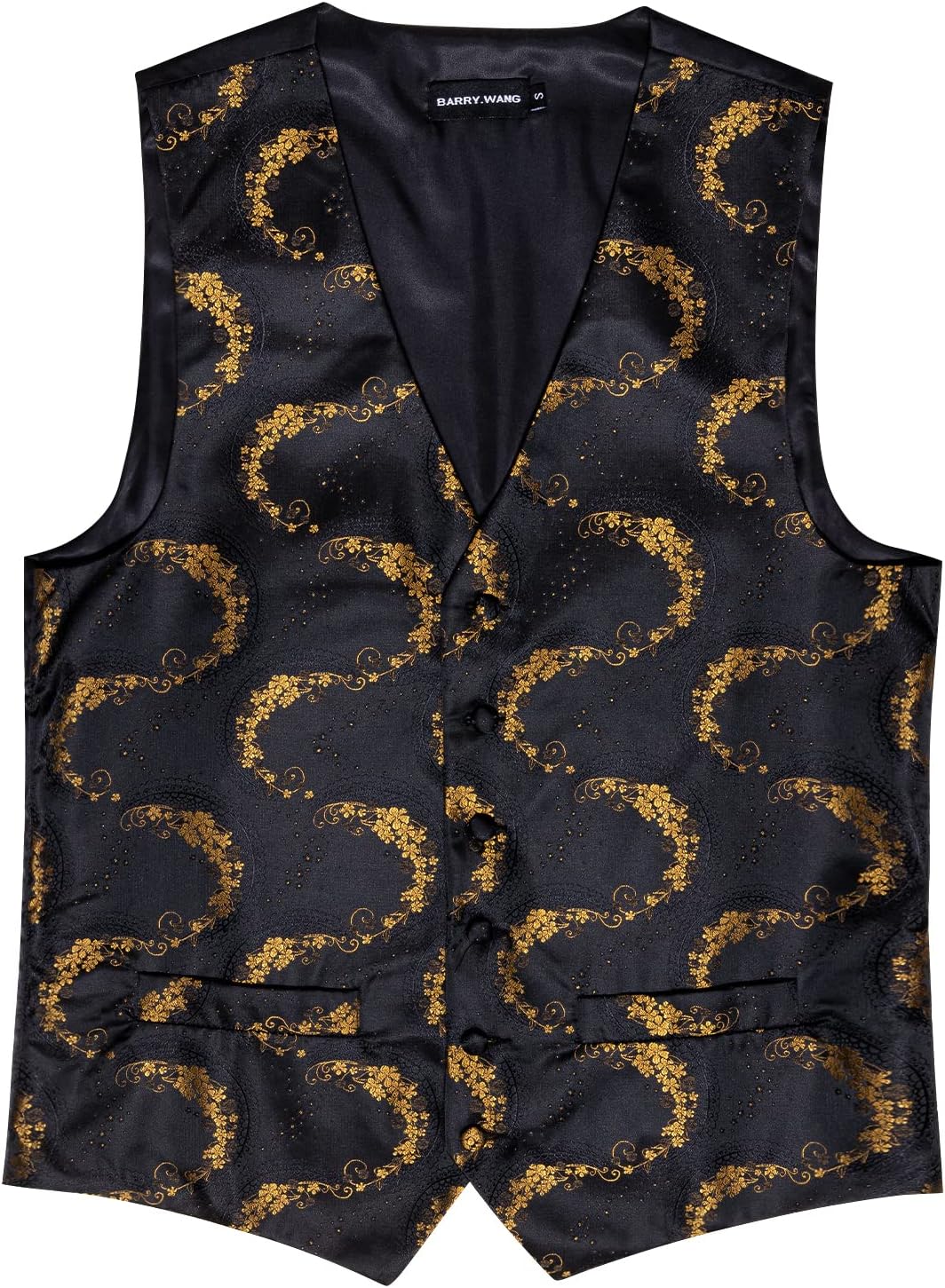 Barry.Wang Mens Suit Vest Paisley/Flower Silk Jacquard Waistcoat Ties Set Formal/Leisure 5PCS - Image 5