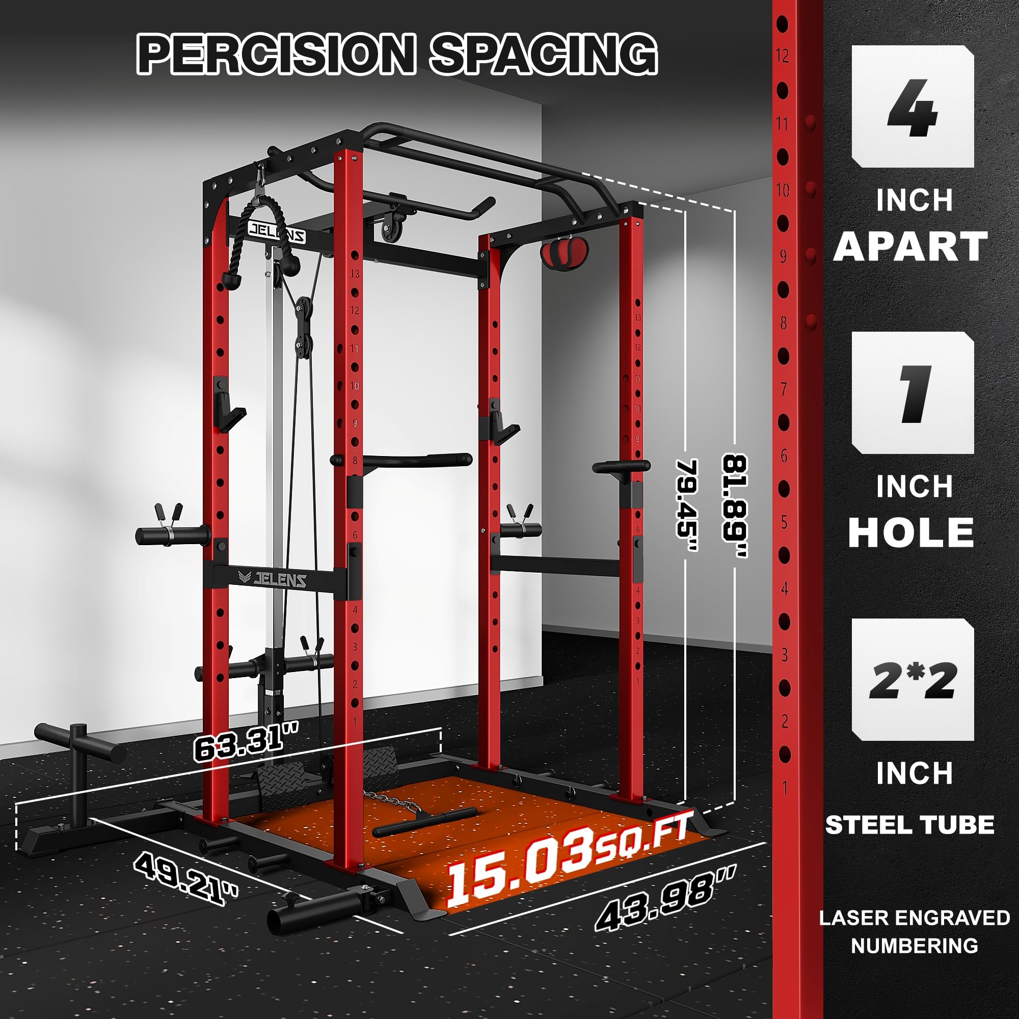 JELENS Power Cage - 2000LBS Home Gym Rack -9