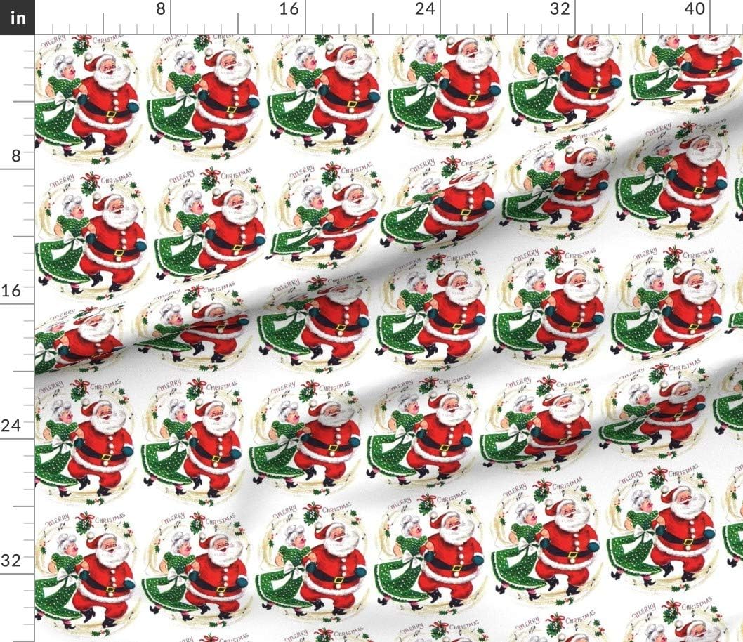 Spoonflower Fabric - Christmas Xmas Santa Claus Musical Notes Music Dancing Dance Vintage Printed on Petal Signature Cotton Fabric by The Yard - Sewing Quilting Apparel Crafts Decor