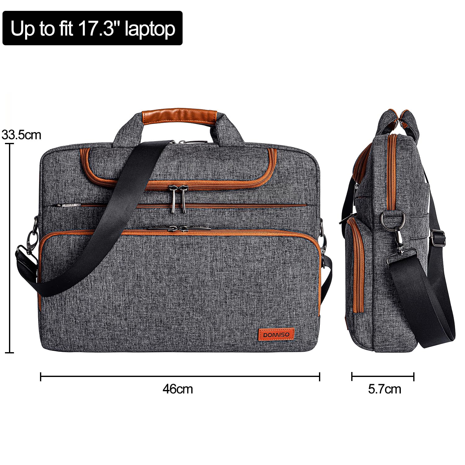 DOMISO Bolso Bandolera para Portátiles y Gaming de 17-17.3 Pulgadas | Resistente al Agua | Funda Maletín Compatible con MSI, ASUS ROG, Acer Nitro, Dell G Series, HP Omen | Gris Oscuro