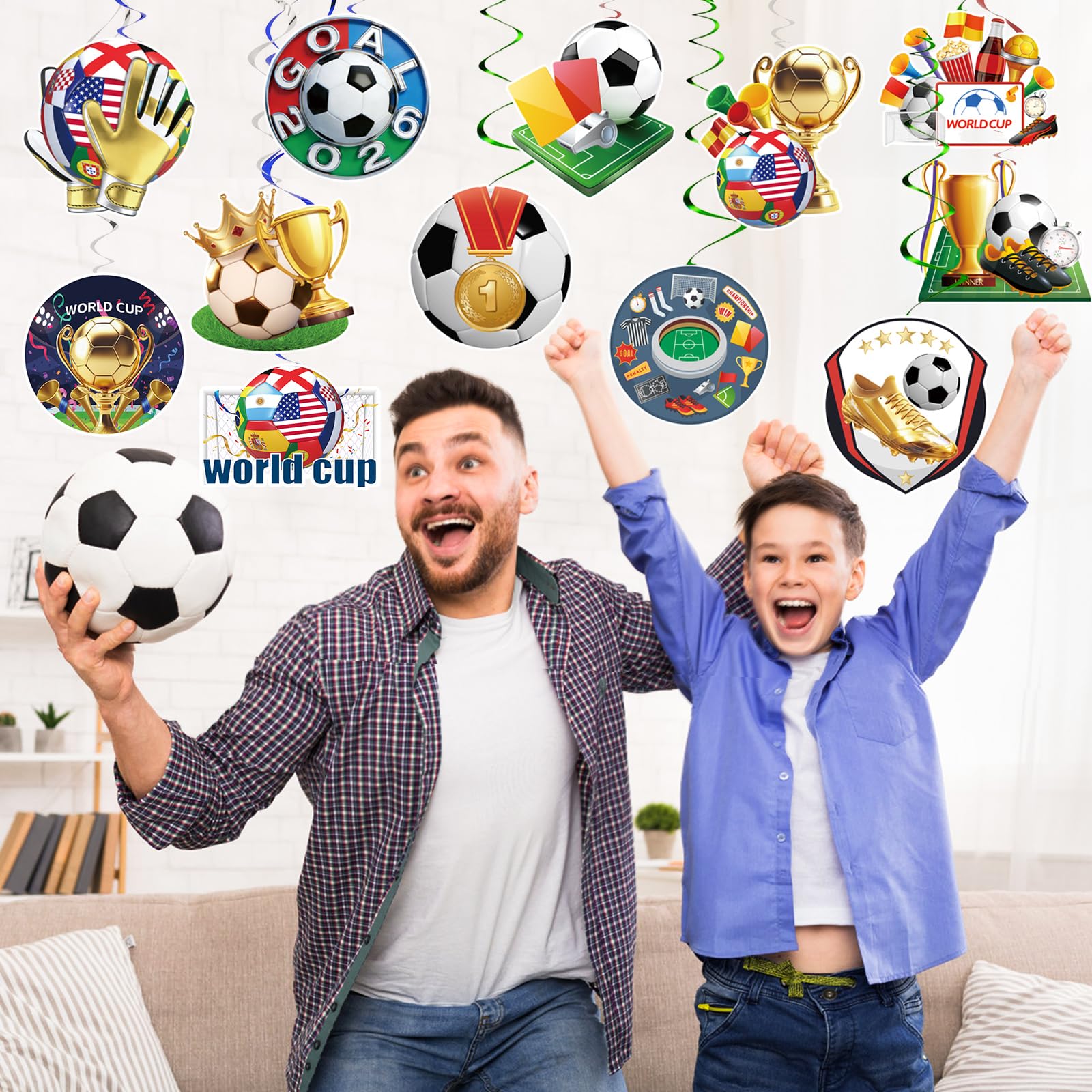 AhfuLife 14 Stück WM Deko 2026 Fußball Hängende Wirbel, Fußball Weltmeisterschaft Deckenhänger Spiral mit Teilnehmerland-Flaggen, Pokal Elementen für Fans Fussball Geburtstag Partyzubehör - 5