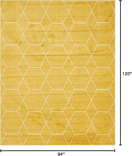 Miniatura 2 de Unique Loom - Alfombra con diseño geométrico, colección Trellis Frieze (8 x 10 pies, amarillomarfil)