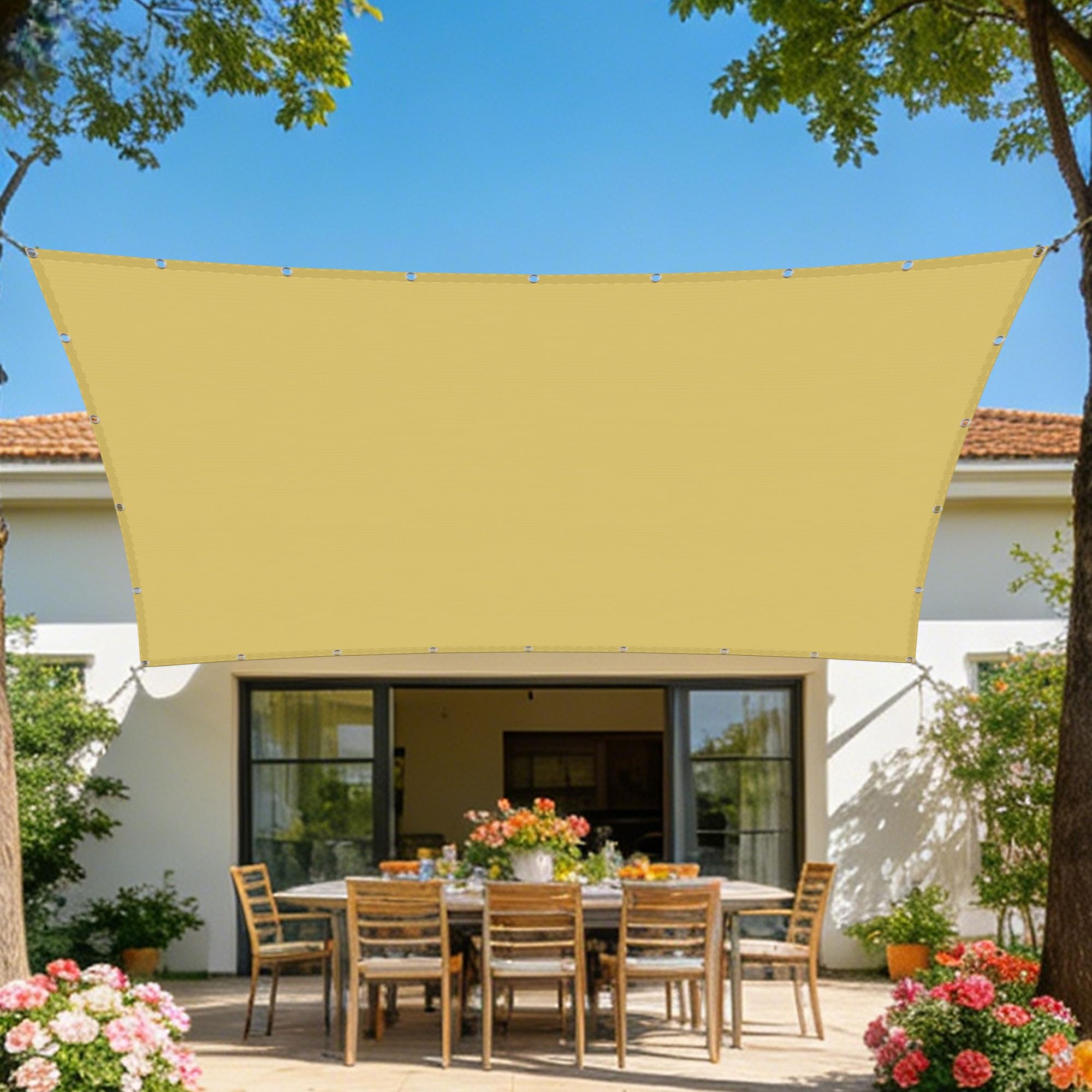 Toile ombrage imperméable rectangulaire pour se protéger de la pluie au jardin