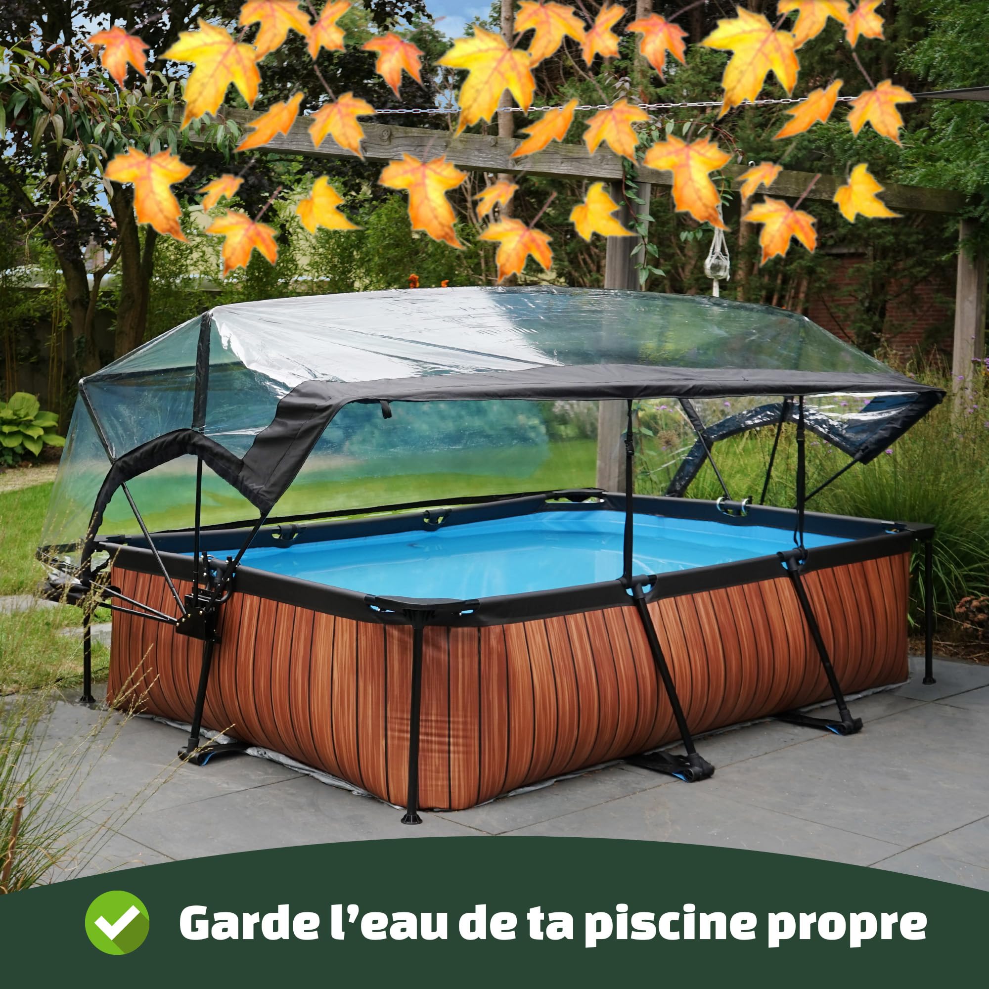 EXIT Toys Piscine Hors Sol Rectangulaire 400 x 200 x 100 cm avec Pompe à Sable – Piscine Tubulaire pour Jardin – Couverture avec Fenêtres – TÜV CE en 16582 – Black Leather – Noir