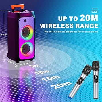JYX Karaoke Machine with 2 Wireless Microphones for Adults, Dual 8 Subwoofer Big Bluetooth Speaker with 500W Peak Power, PA System with DJ Light, Rolling Wheels and Trolley (450W-2 Mics)