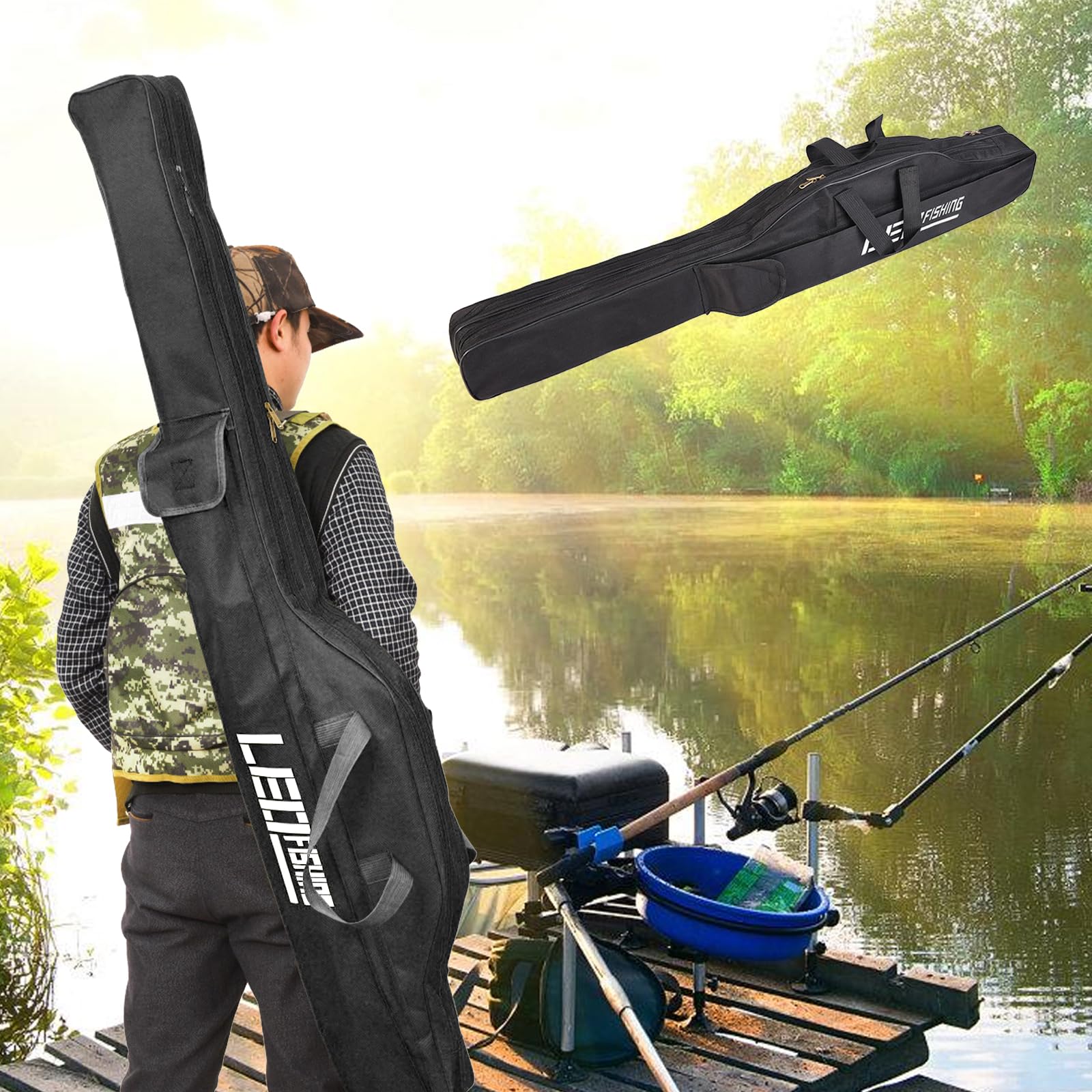 BORDEAG Caña De Pesca Portátil 150 cm, Bolsa Para Equipos y Soportes