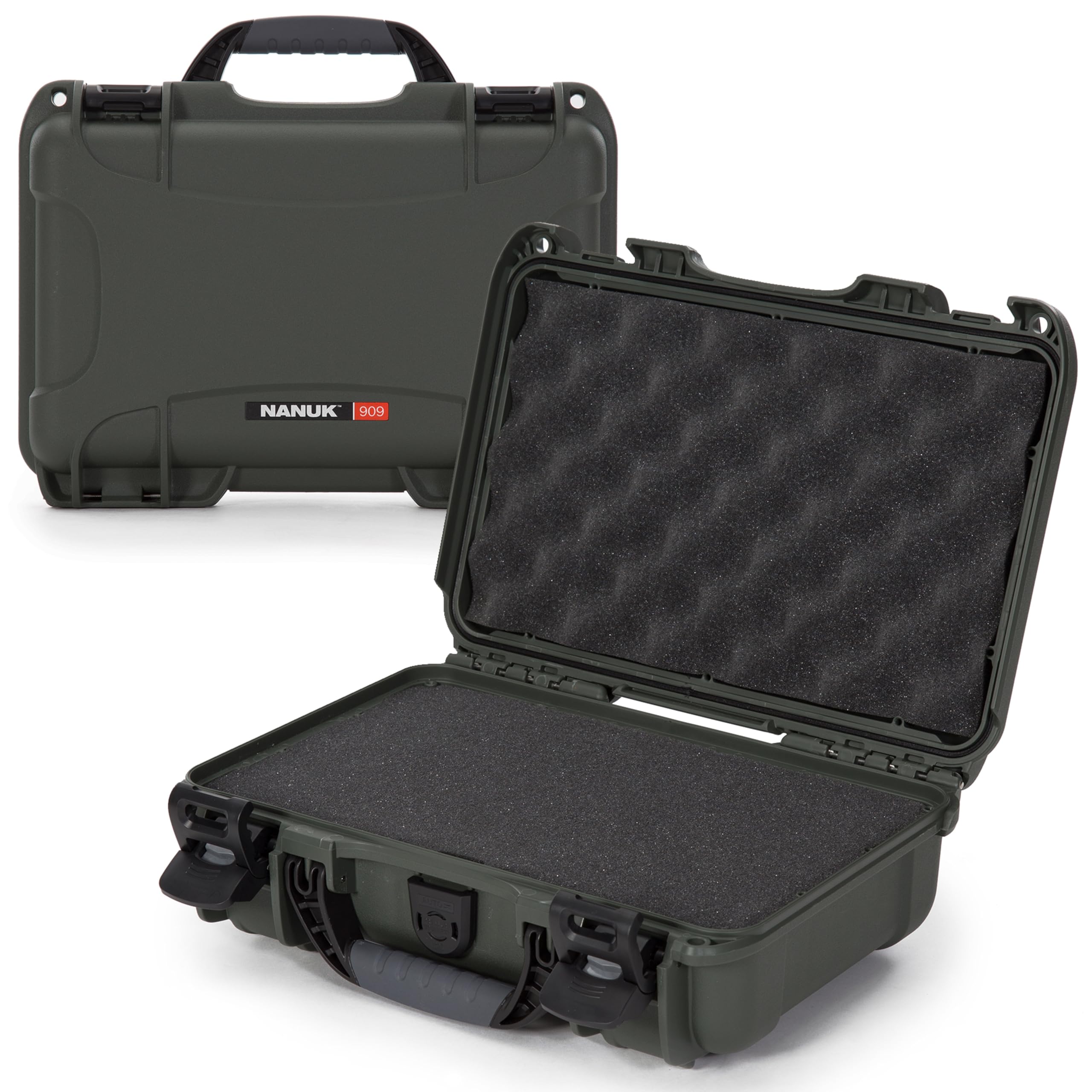 NANUK 909 – Wasserdichter Schutzkoffer aus NK-7-Kunststoff mit individuell anpassbarem Schaumstoff-Einsatz (32 x 22,9 x 11,2 cm) (Olive)