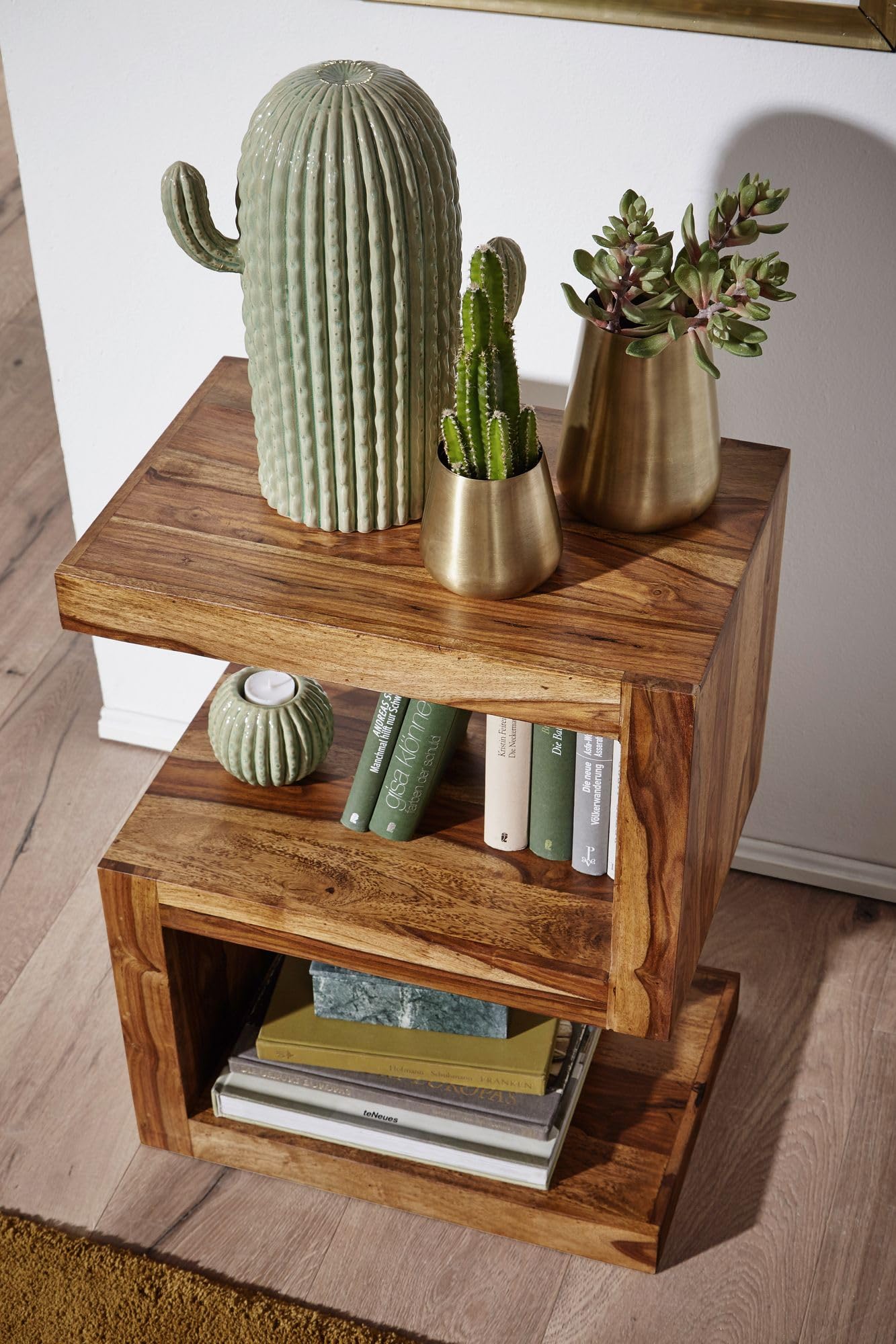 FineBuy Tavolino S Cubo 44x30x60 cm Legno Massello di Sheesham | tavolino da soggiorno in stravagante forma a S, tavolino da salotto in vero legno, fatto a mano, ogni pezzo è unico