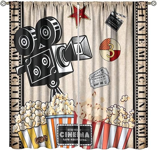 Cortinas opacas para cine en casa, diseño retro moderno, tiras de película de palomitas de maíz para cámara de película, bolsillo para barra,