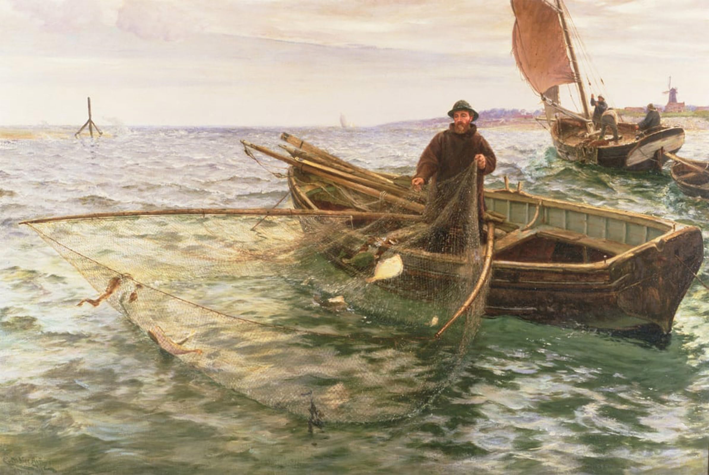 Posteriik No Frame Vintage Print Pop Art Landscape Artwork The Fisherman By Charles Napier Hemy Art Prints For Office Home Decor 60X90cm