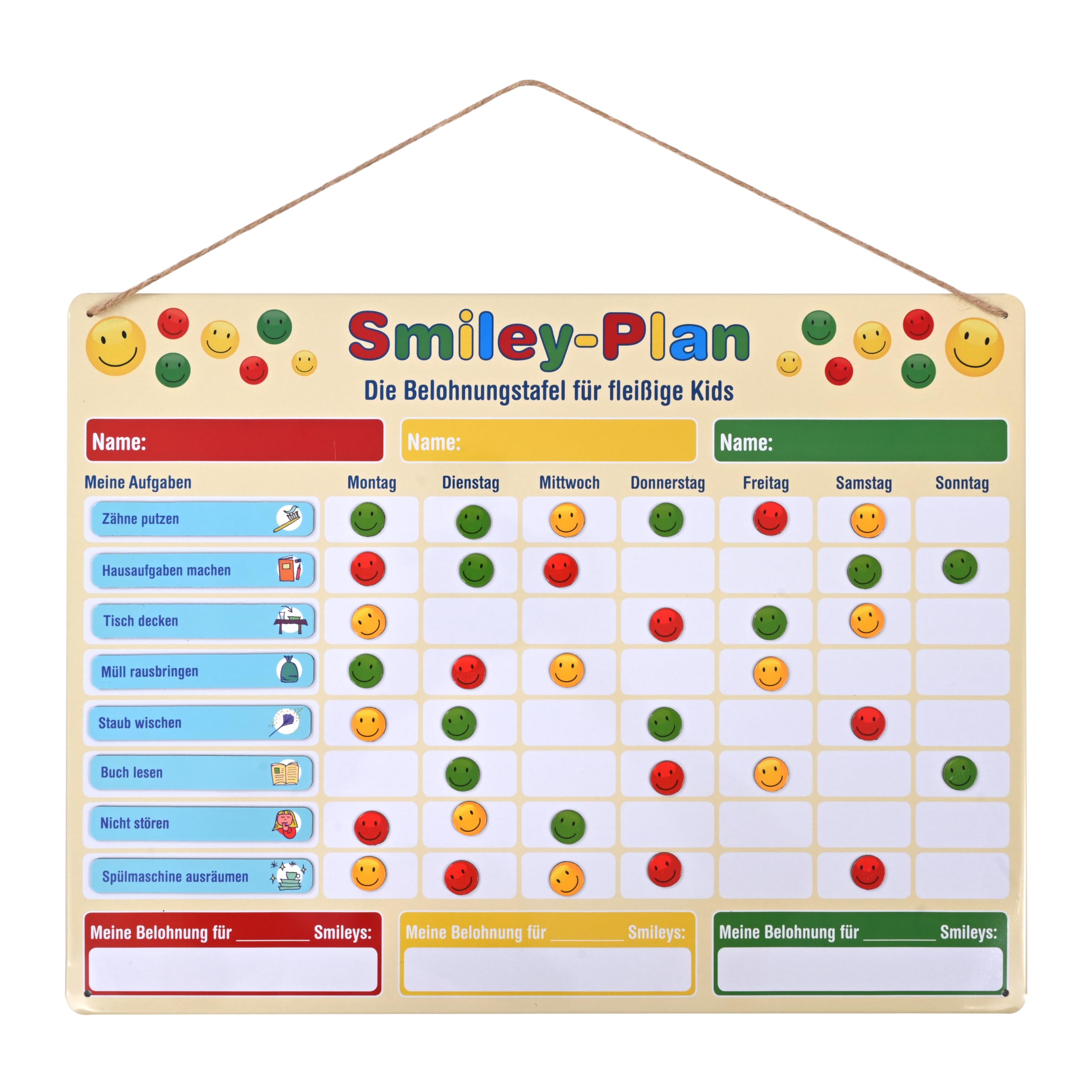 Belohnungstafel aus Metall, für Kinder, Smile-Plan, 30 x 40 cm, Magnetische Aufgabentafel mit beschreibbaren Magneten und vorgefertigten Hausaufgaben und Pflichten, Planer für Kinder