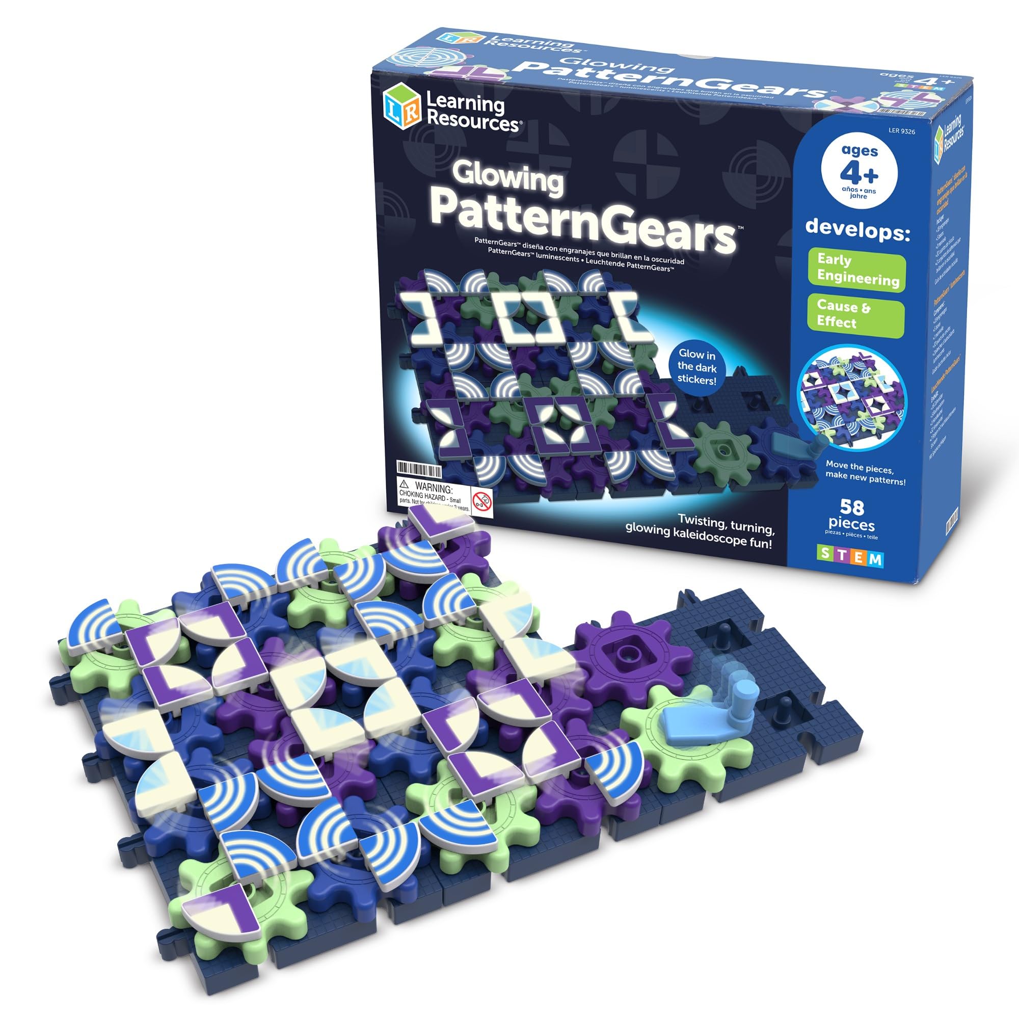 Learning Resources Glowing PatternGears, STEM Construction Gears Toy, Building Set for ages 4+