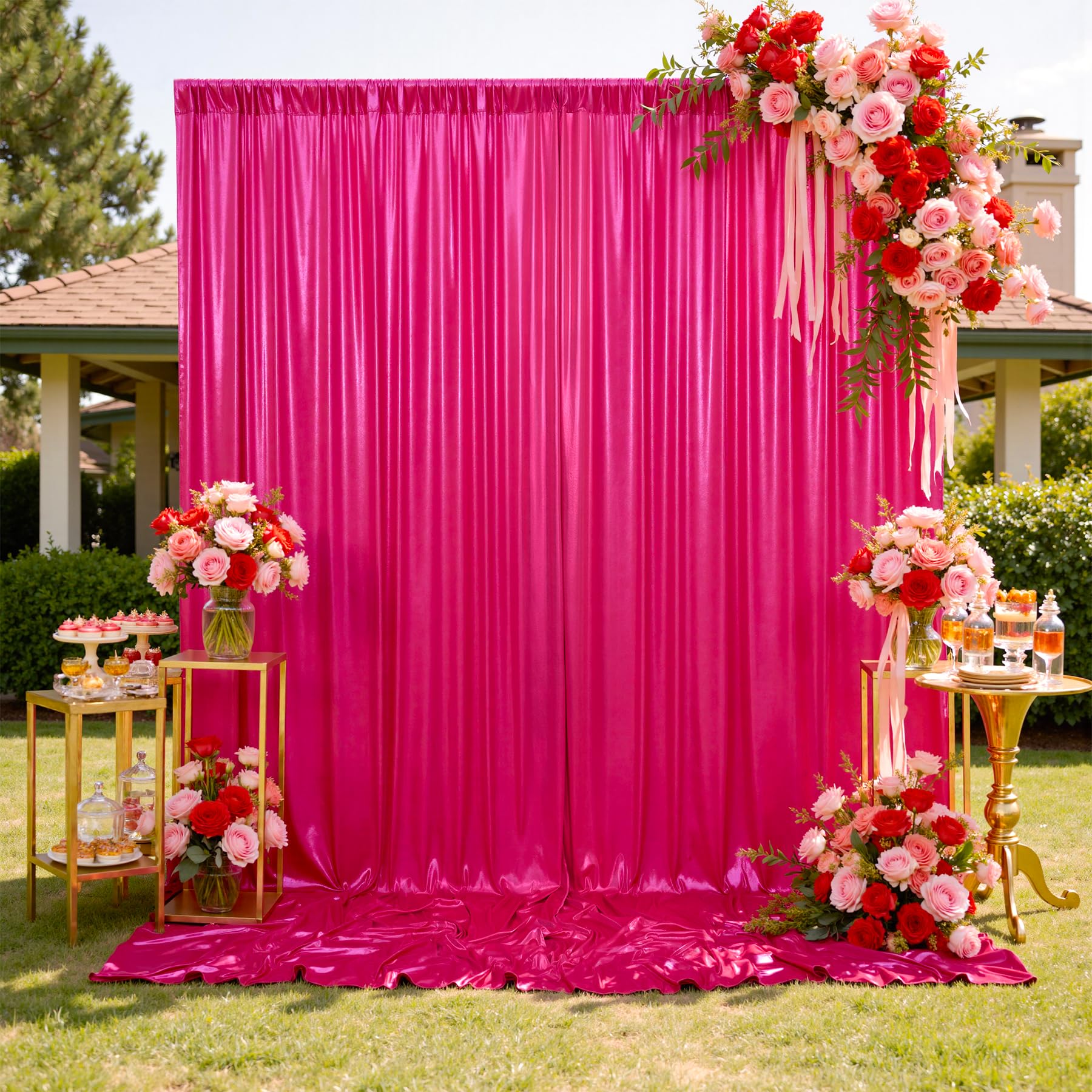 10x10ft Wrinkle Free Hot Pink Sequin Backdrop Curtain for Wedding Parties