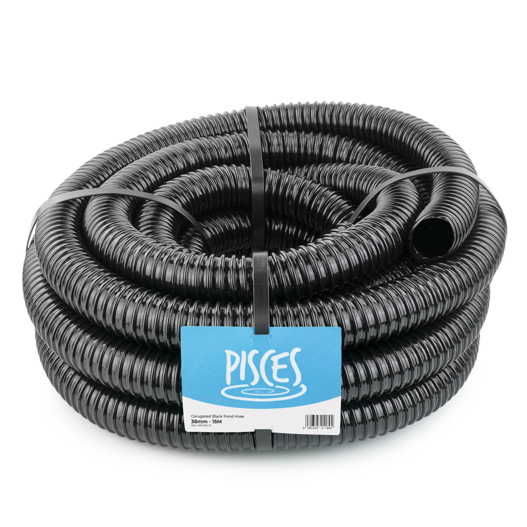 Pisces 38mm (1.5 inch) Black Pond Corrugated Flexible Hose Pipe - 15m Roll
