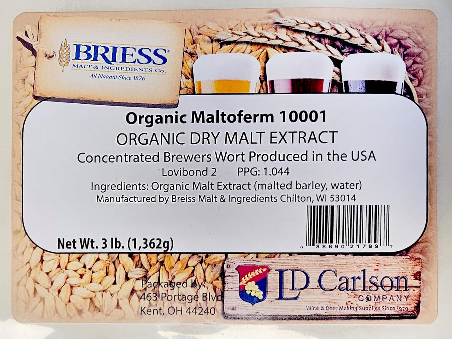 Hobby Homebrew 3LB Briess MALTOFERM 10001 DME DME Organic Dry Malt Extract Powder CBW